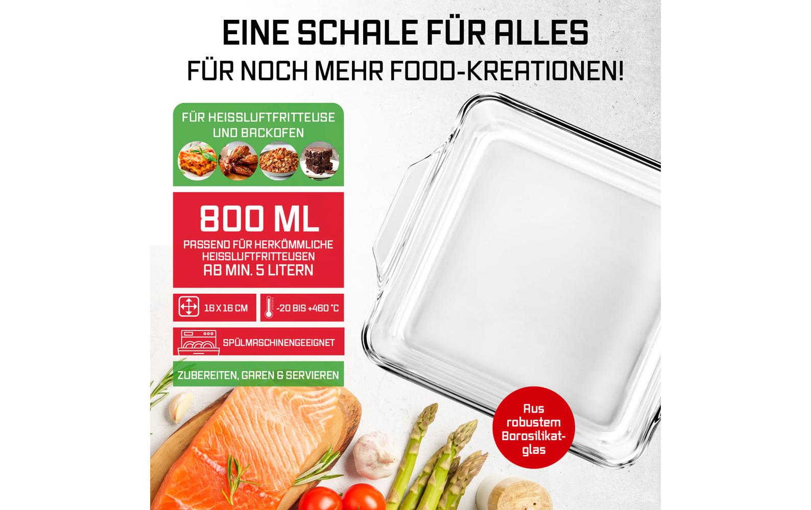 GOURMETmaxx Auflaufform Eckig, Transparent, 800 ml