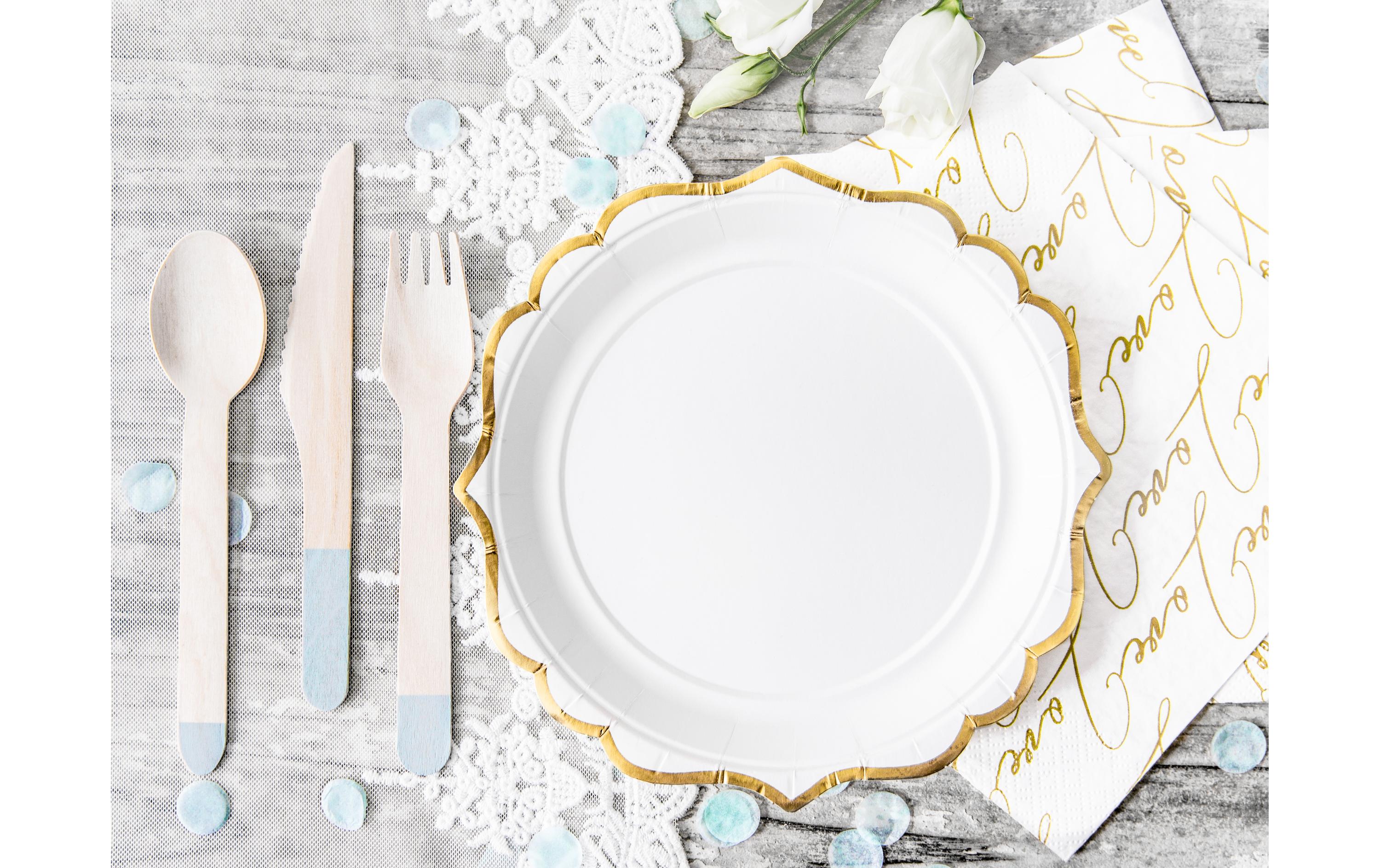 Partydeco Einwegteller mit Goldrand 18.5 cm, 6 Stück, Weiss