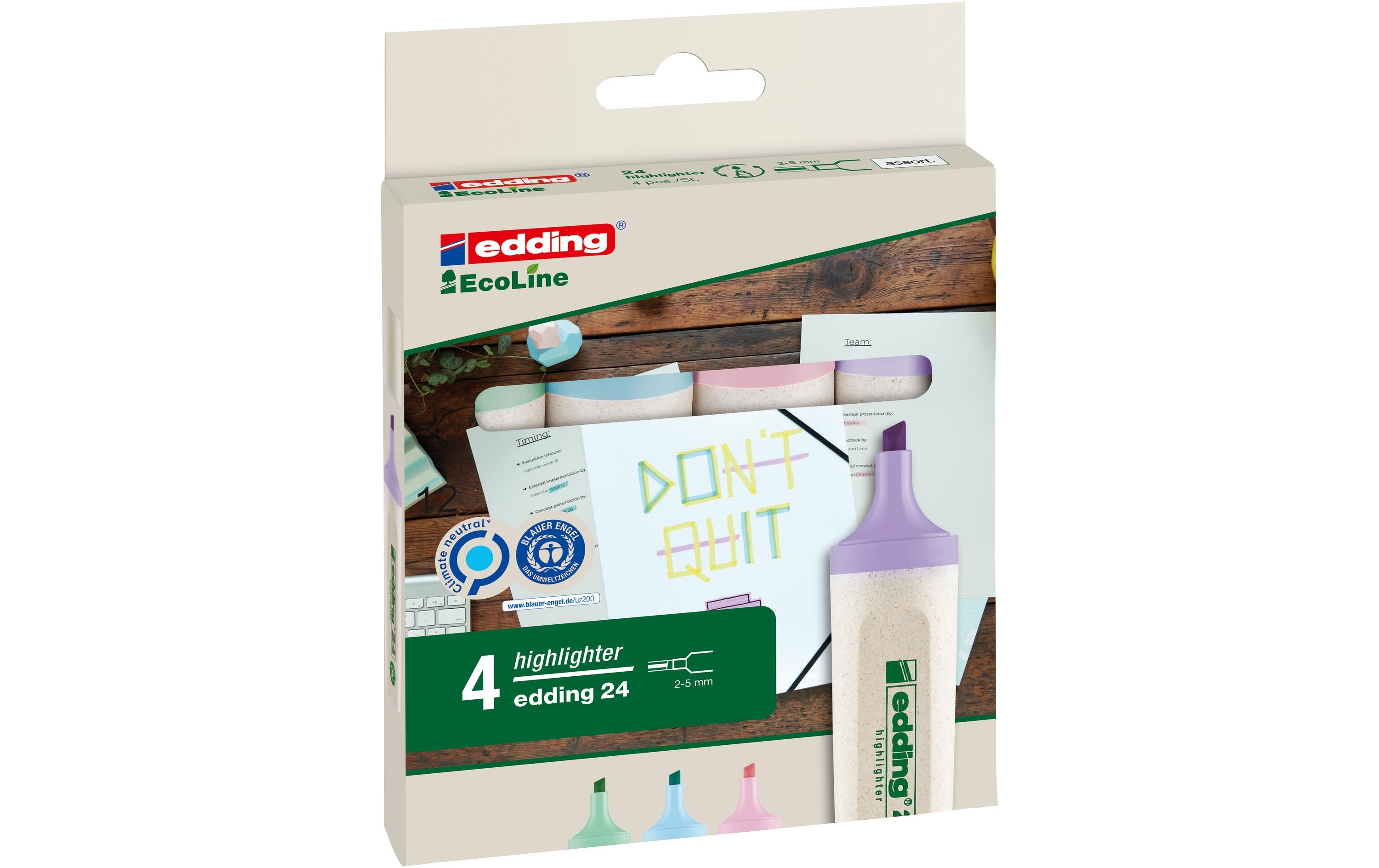 edding Textmarker 24 EcoLine Pastell 4 Stück assortiert