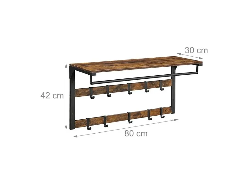 relaxdays Wandgarderobe 80 cm x 42 cm, Schwarz/Braun relaxdays Wandgarderobe 80 cm x 42 cm, Schwarz/Braun