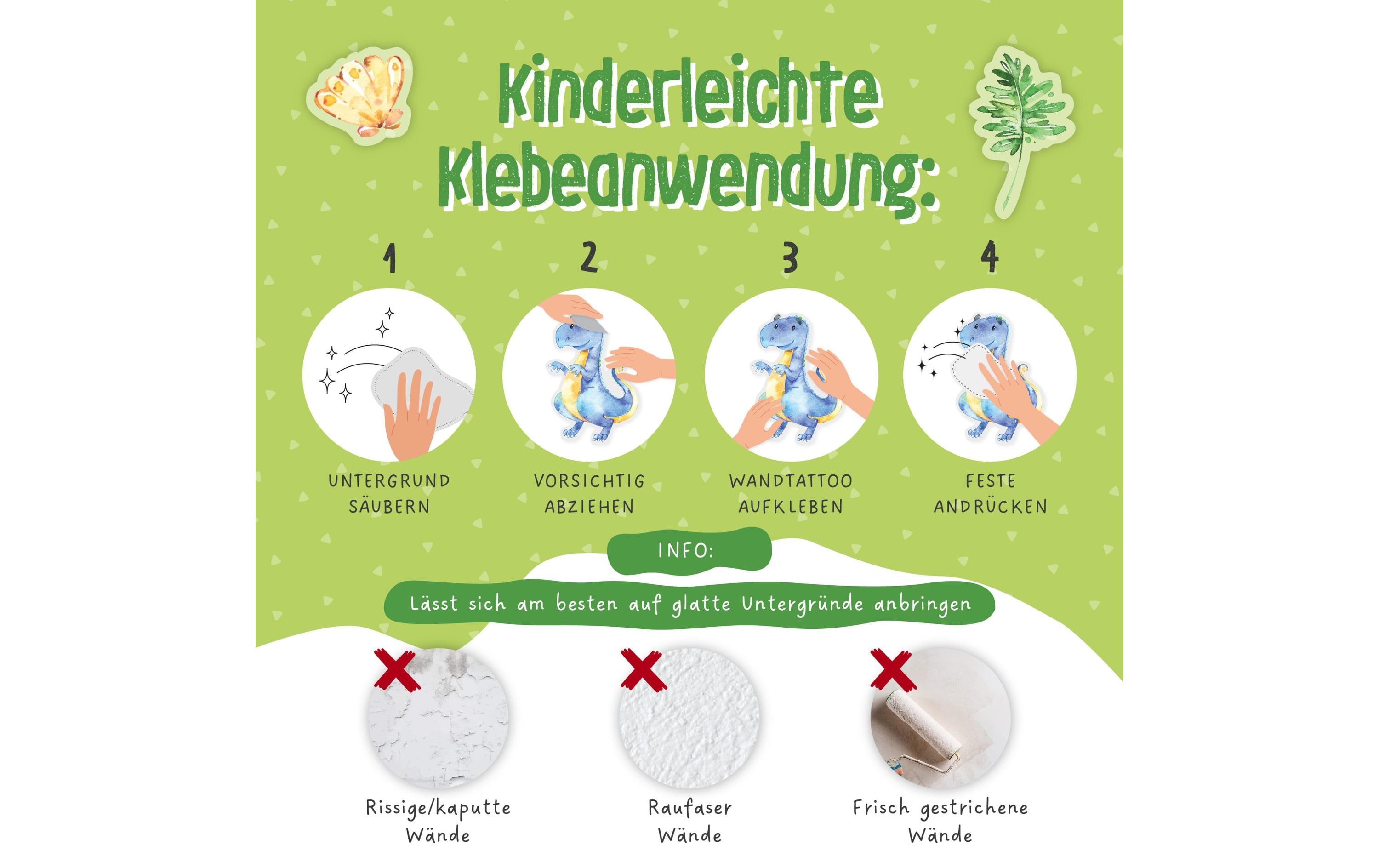 Papierdrachen Wandtattoo-Set Dinosaurier