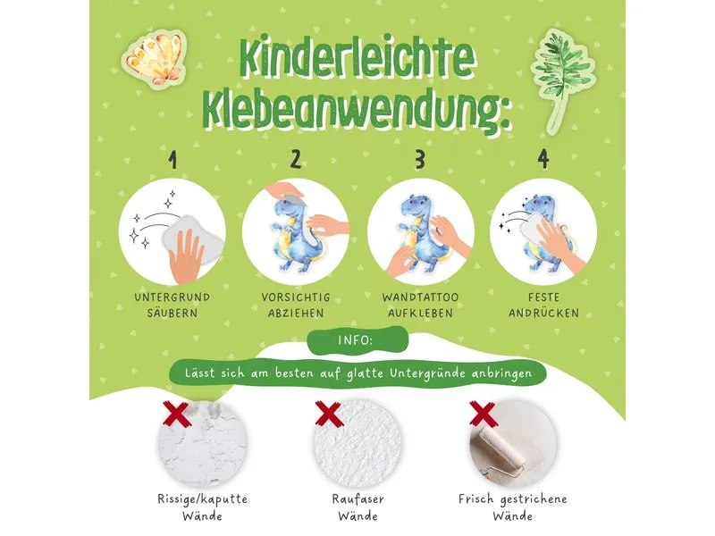 Papierdrachen Wandtattoo-Set Dinosaurier