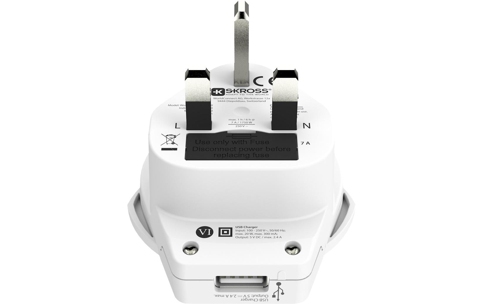 SKROSS Reiseadapter World UK mit USB Ladegerät