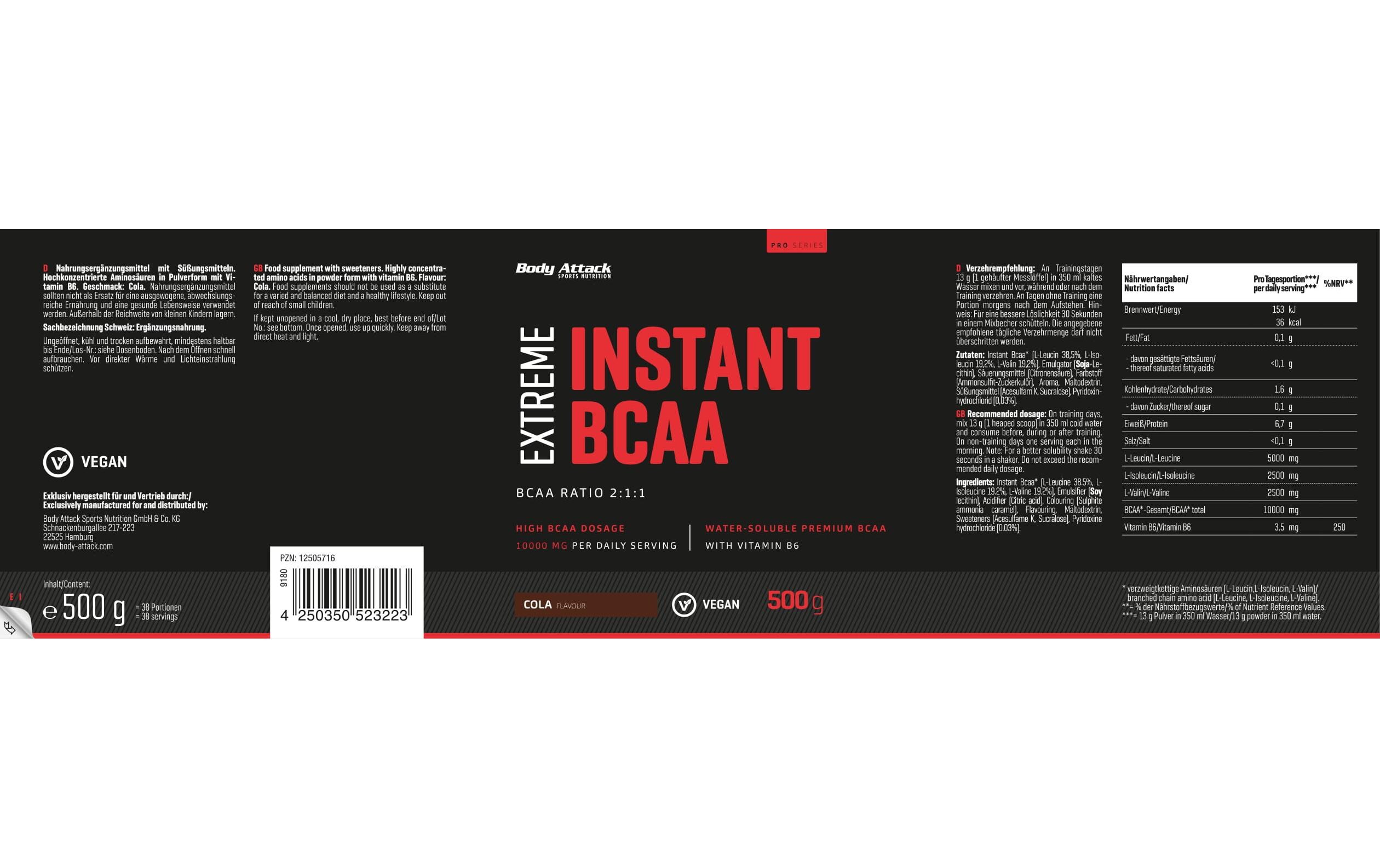 Body Attack Pulver Extreme Instant BCAA Cola 500 g