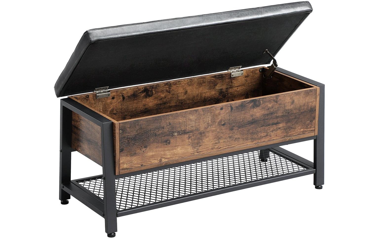 VASAGLE Sitztruhe mit Stauraum 100 x 47 cm, Braun/Schwarz