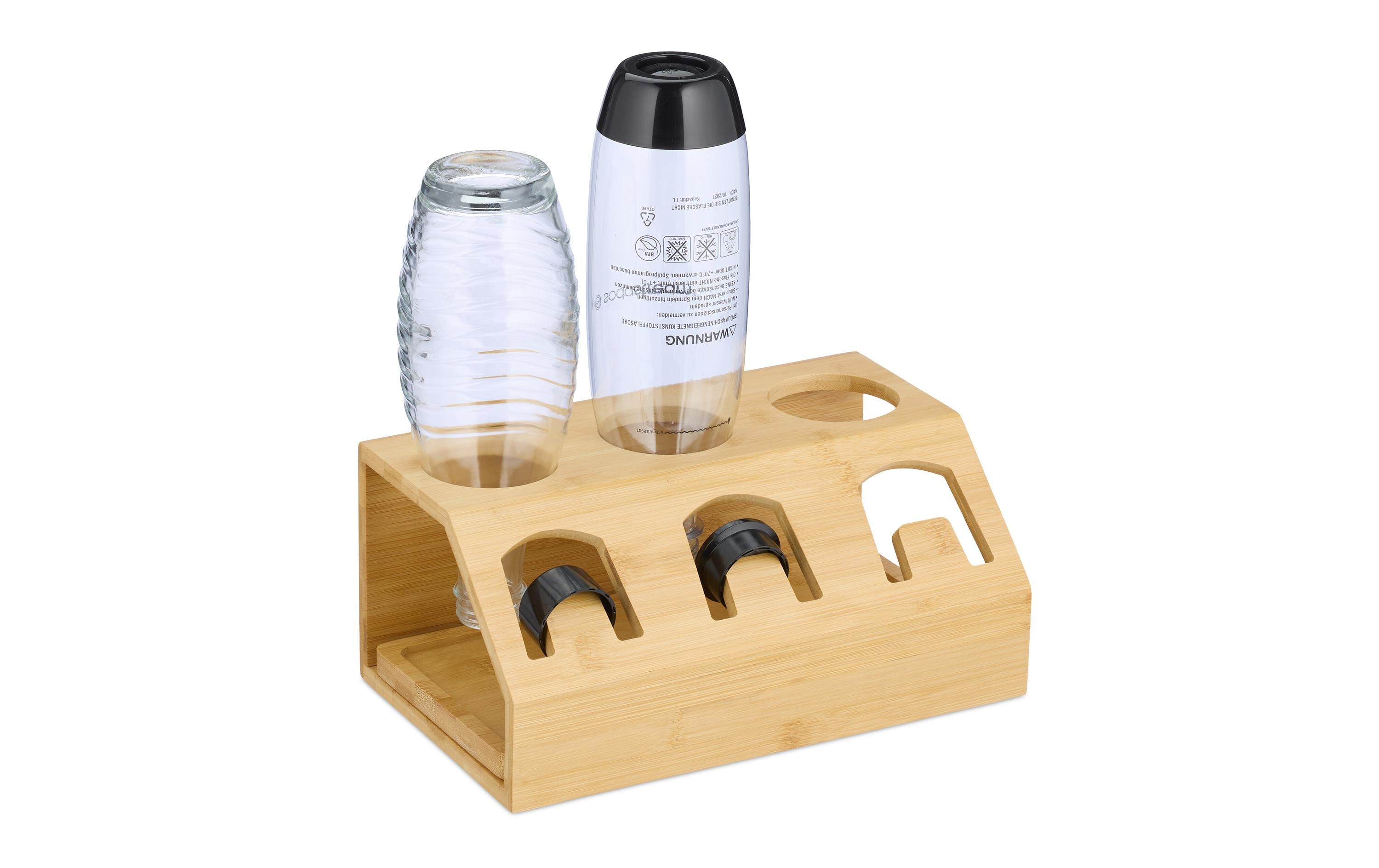 relaxdays Abtropfgestellt für 3 Flaschen, Hellbraun