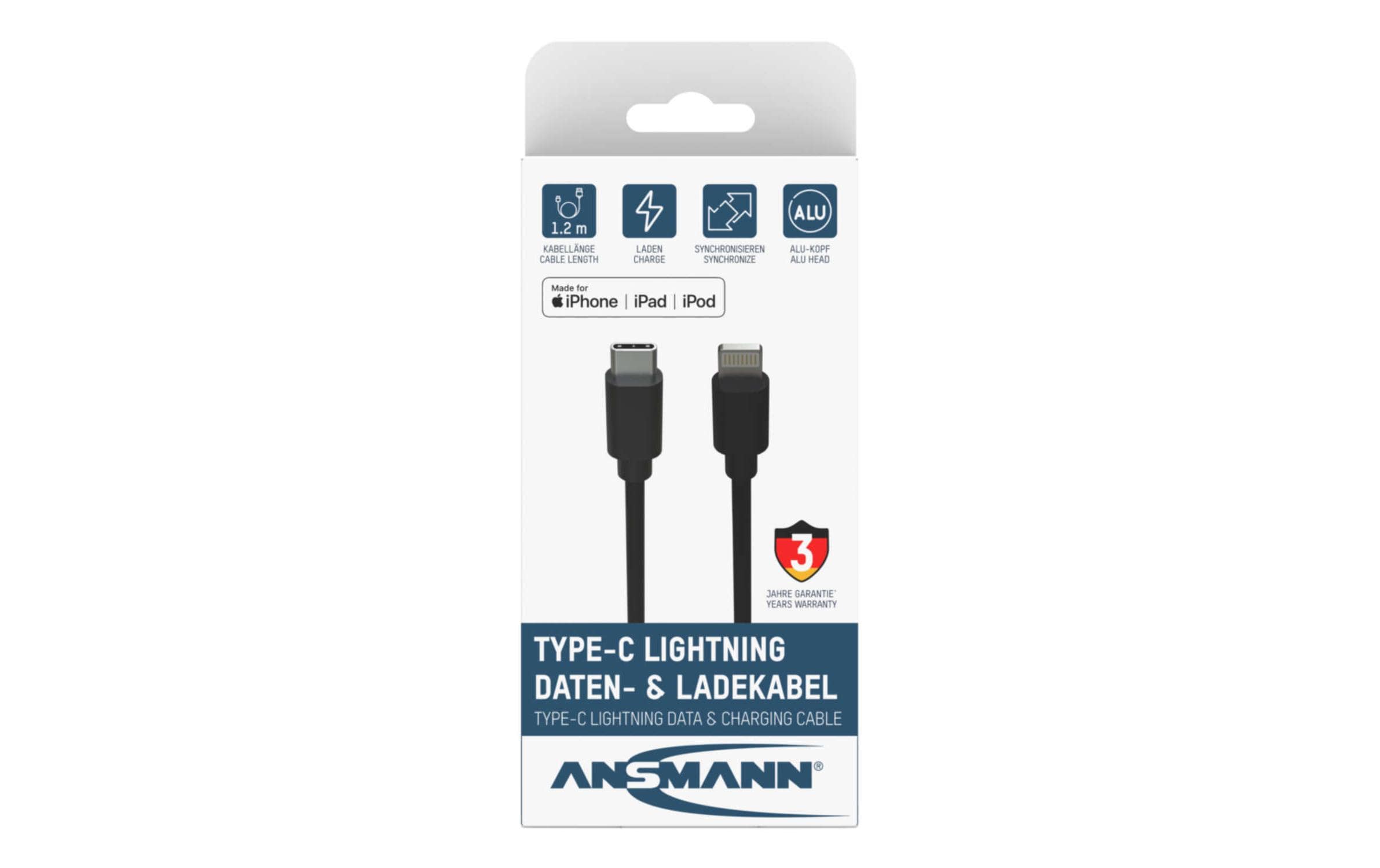 Ansmann USB 2.0-Kabel für iPhone, iPad, USB C - Lightning 1.2 m Ansmann USB 2.0-Kabel für iPhone, iPad, USB C - Lightning 1.2 m