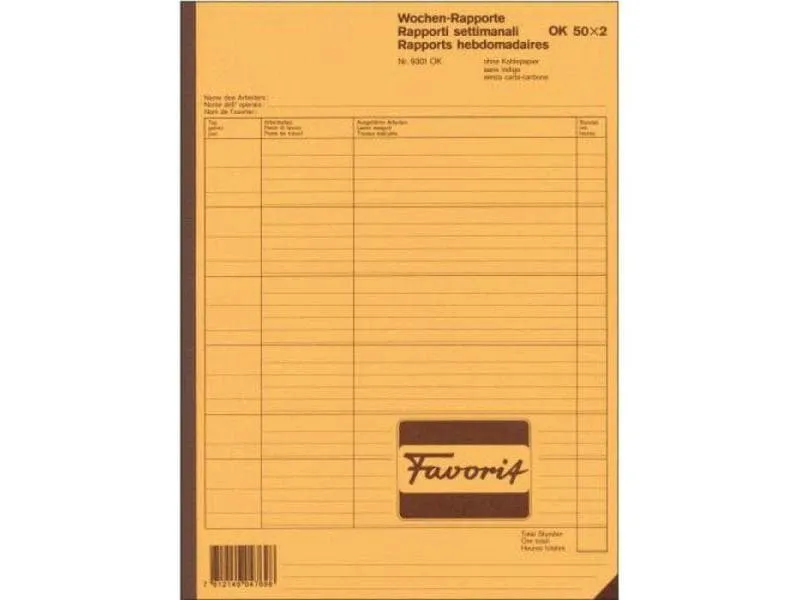 Sigel Durchschreibeblock A4 Wochenrapport, Weiss Sigel Durchschreibeblock A4 Wochenrapport, Weiss