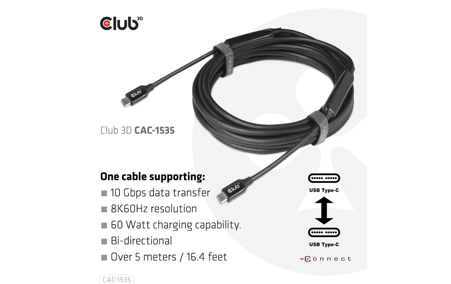 Club 3D Kabel USB Type-C - USB Type-C, 5 m, 8K60Hz