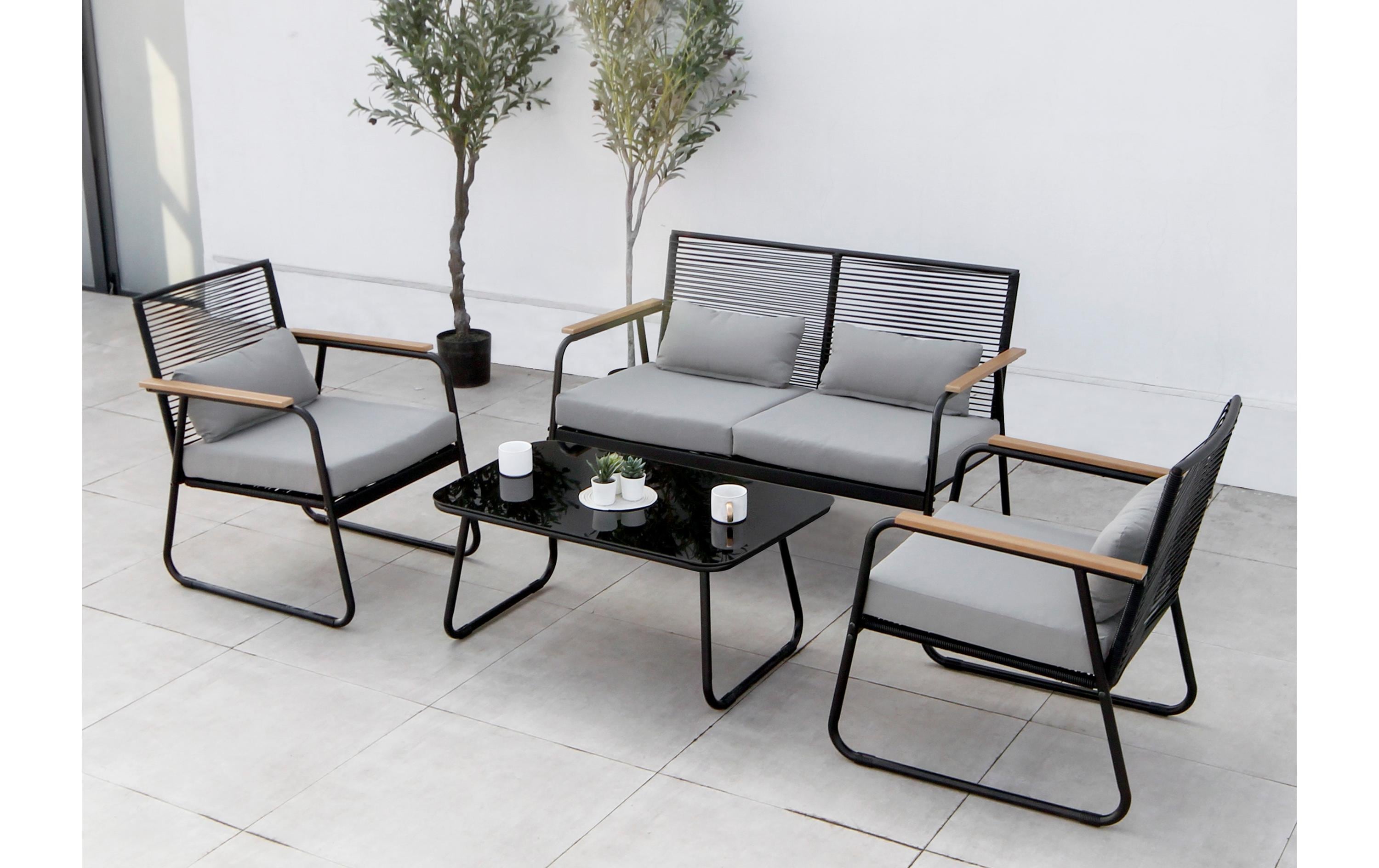 Acamp Loungeset Paxos, Bambus/Anthrazit, 4 Sitzplätze