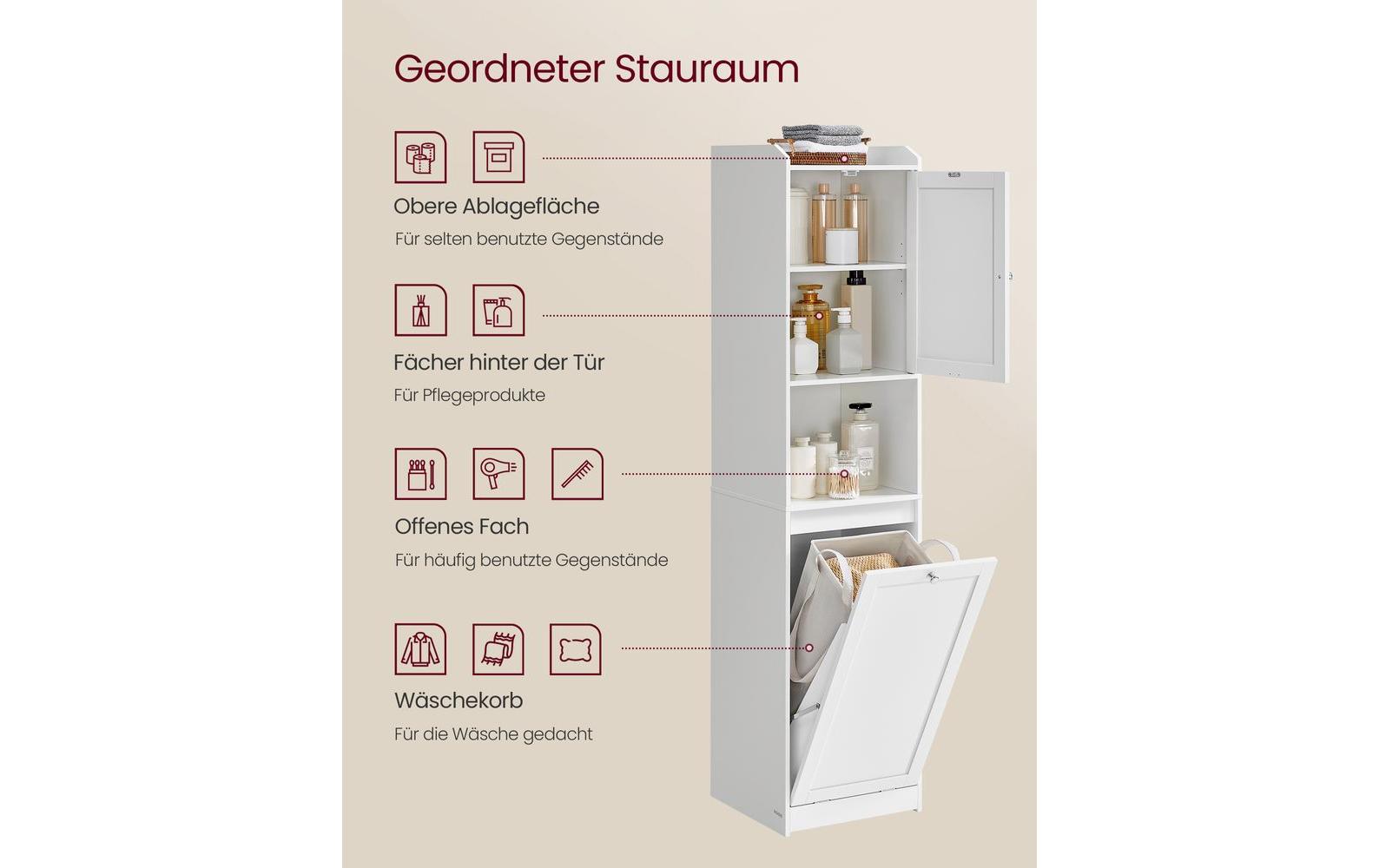 VASAGLE Badezimmerregal 40 x 170 cm, Weiss