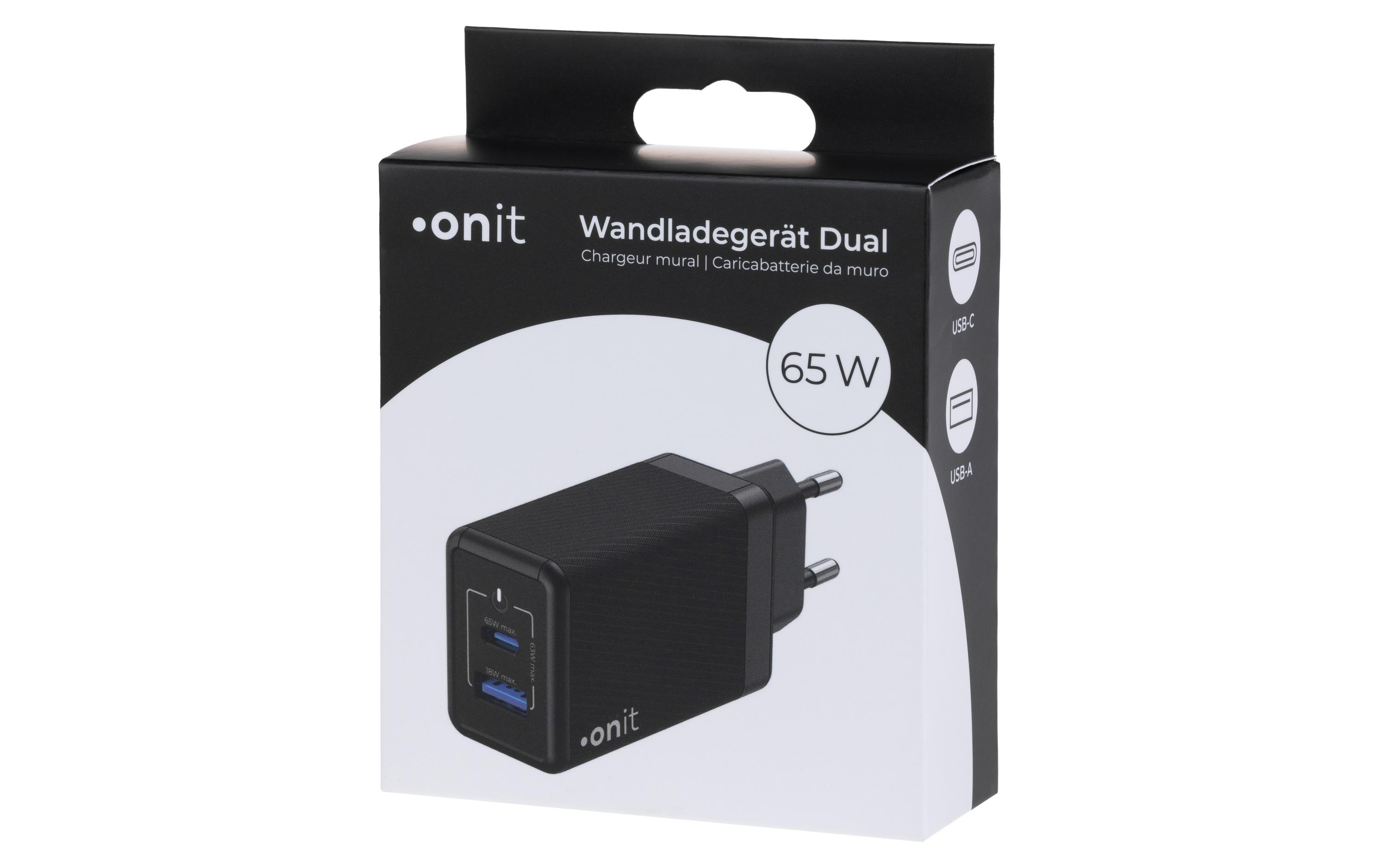 onit USB-Wandladegerät Dual QC4+ 65 W GaN Schwarz