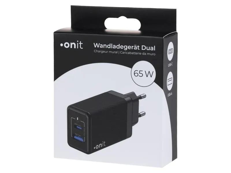 onit USB-Wandladegerät Dual QC4+ 65 W GaN Schwarz onit USB-Wandladegerät Dual QC4+ 65 W GaN Schwarz