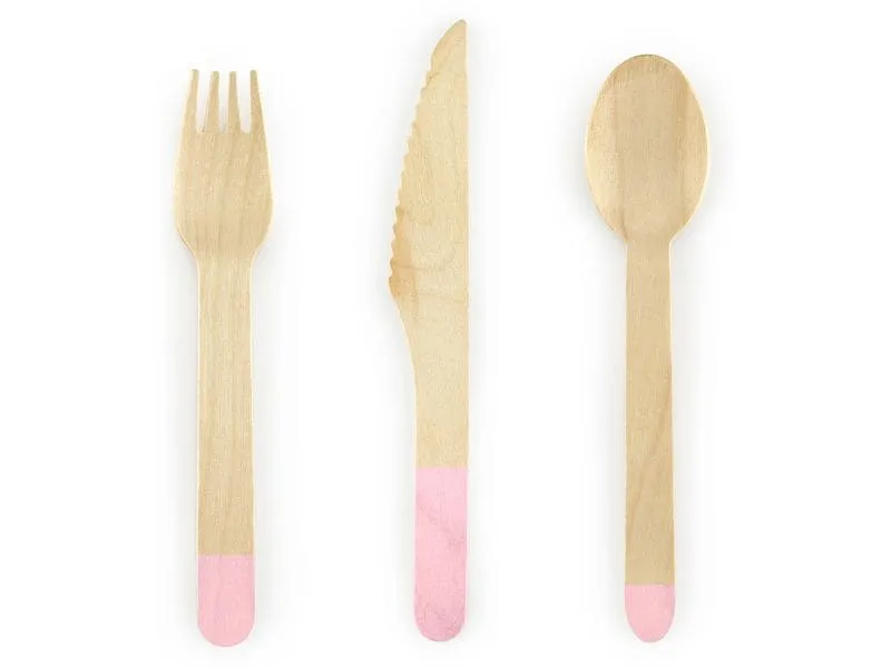 Partydeco Einweg-Besteckset Holz 1 Stück Hellrosa Partydeco Einweg-Besteckset Holz 1 Stück Hellrosa