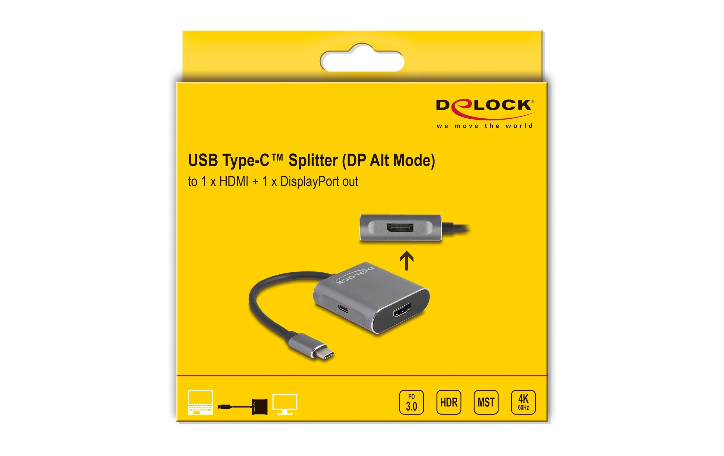 Delock 2-Port Signalsplitter USB-C – HDMI / DisplayPort