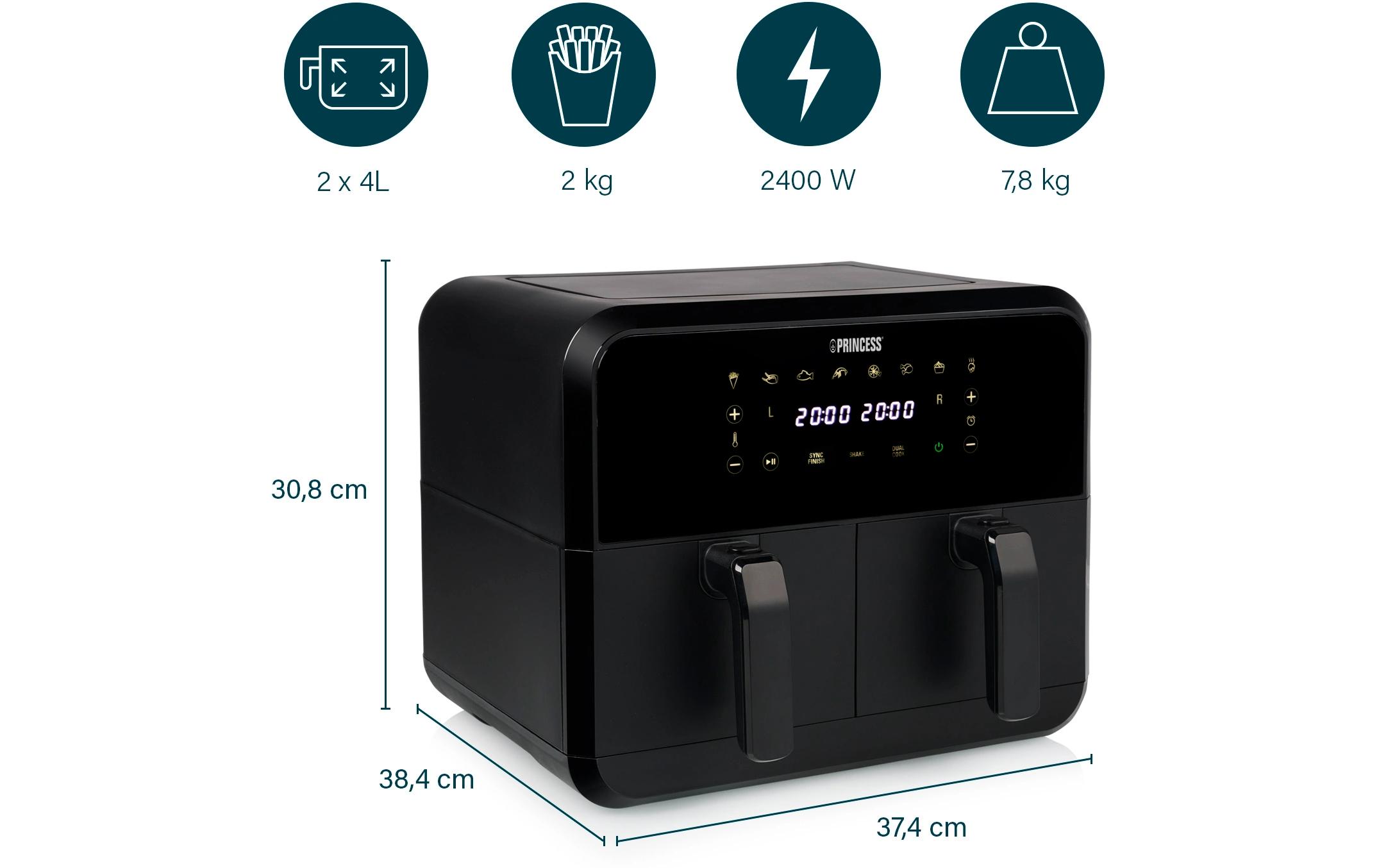 Princess Heissluft-Fritteuse 182068 Double Basket Airfryer 8 l