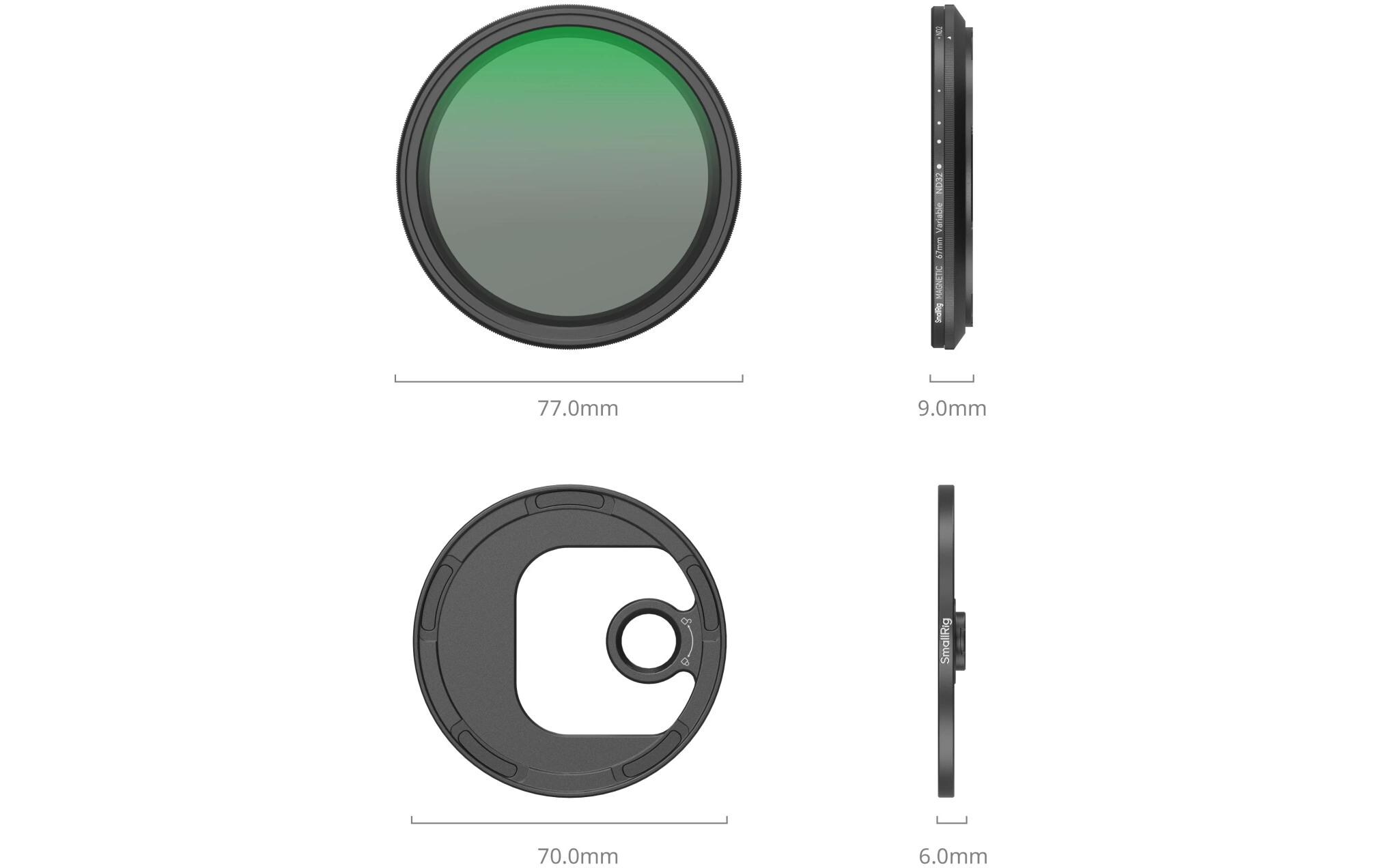 Smallrig Aufsteckbarer VND-Filter ND2-ND32 (1-5 Stop) 67mm T-mount