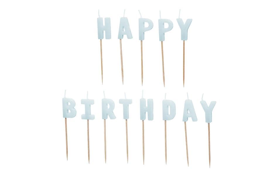 Partydeco Kerze Happy Birthday, Hellblau, H 2.5 cm, 13 Stück