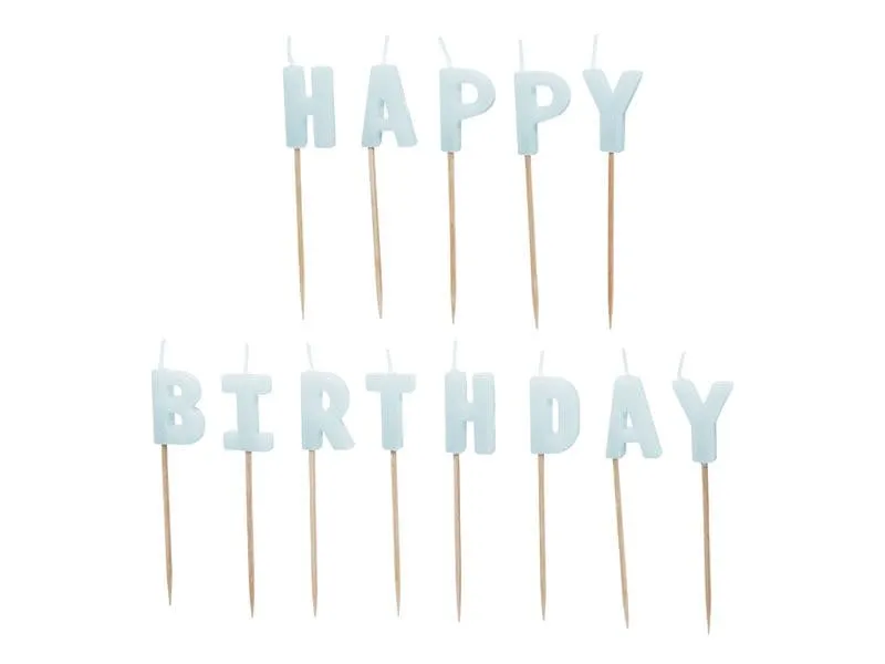 Partydeco Kerze Happy Birthday, Hellblau, H 2.5 cm, 13 Stück