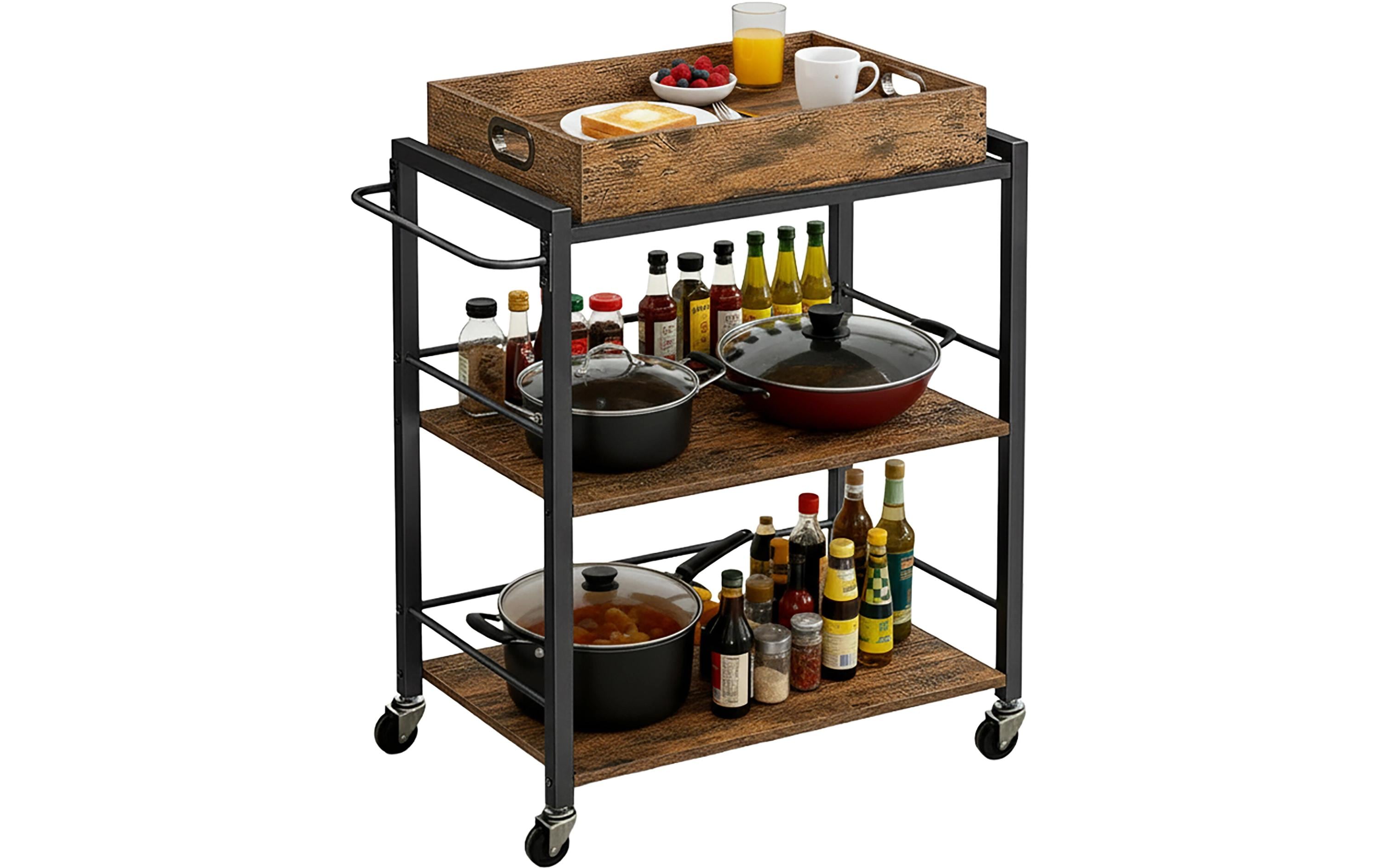 relaxdays Servierwagen im Industrial-Style 70 x 88 cm, Schwarz/Braun