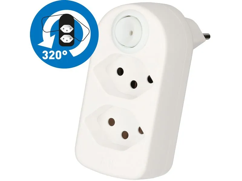 Max Hauri Mehrfachstecker ADAPT 2x Typ 13 weiss drehbar Schalter Max Hauri Mehrfachstecker ADAPT 2x Typ 13 weiss drehbar Schalter