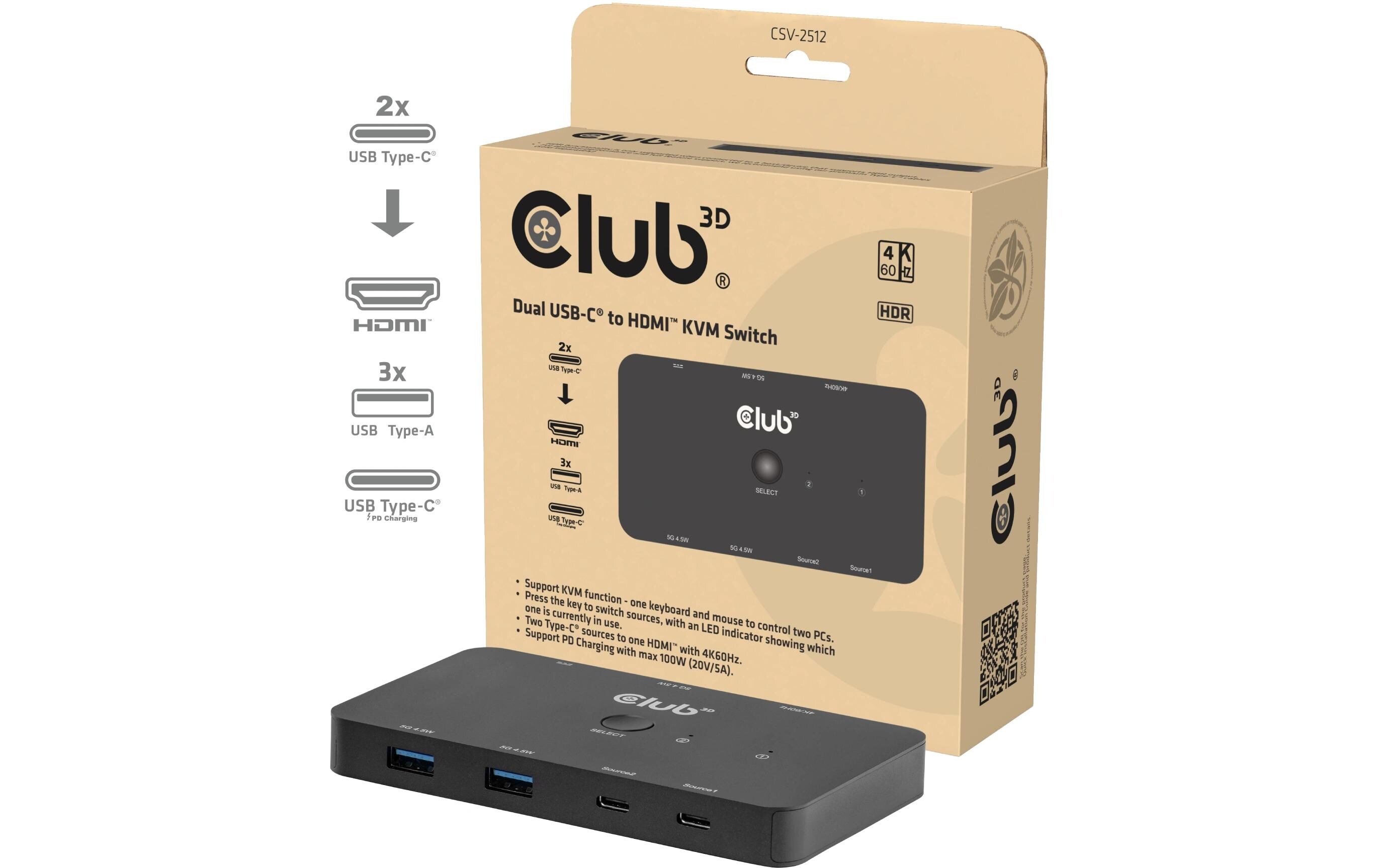 Club 3D 2-Port Signalsplitter Zweifach USB Typ C zu HDMI CSV-2512