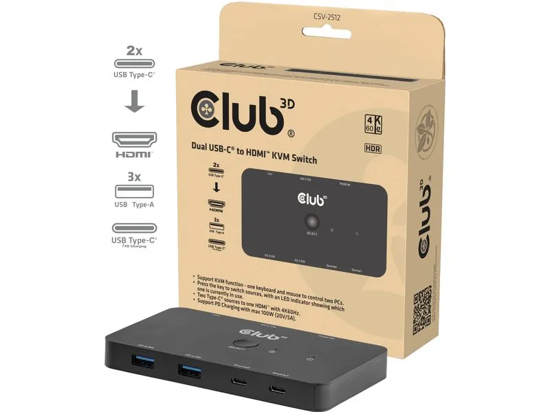 Club 3D 2-Port Signalsplitter Zweifach USB Typ C zu HDMI CSV-2512 Club 3D 2-Port Signalsplitter Zweifach USB Typ C zu HDMI CSV-2512