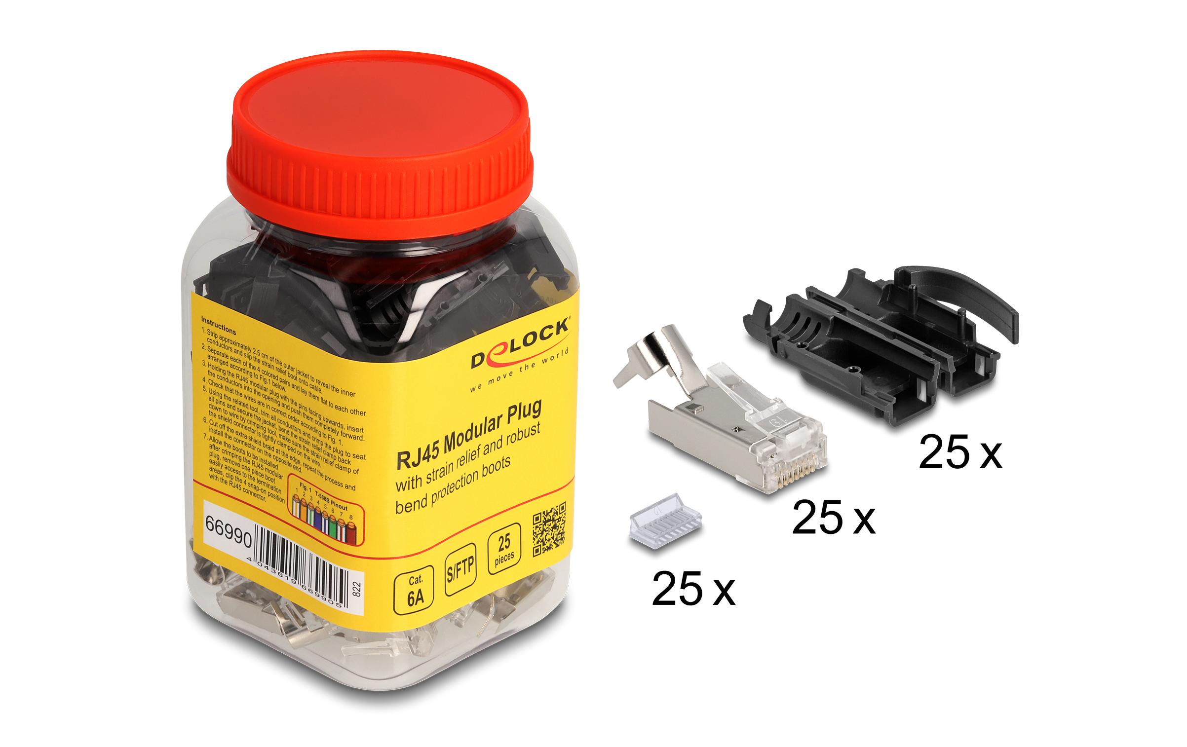 Delock Stecker RJ45, S/FTP, Cat.6A 25 Stück, Schwarz Delock Stecker RJ45, S/FTP, Cat.6A 25 Stück, Schwarz