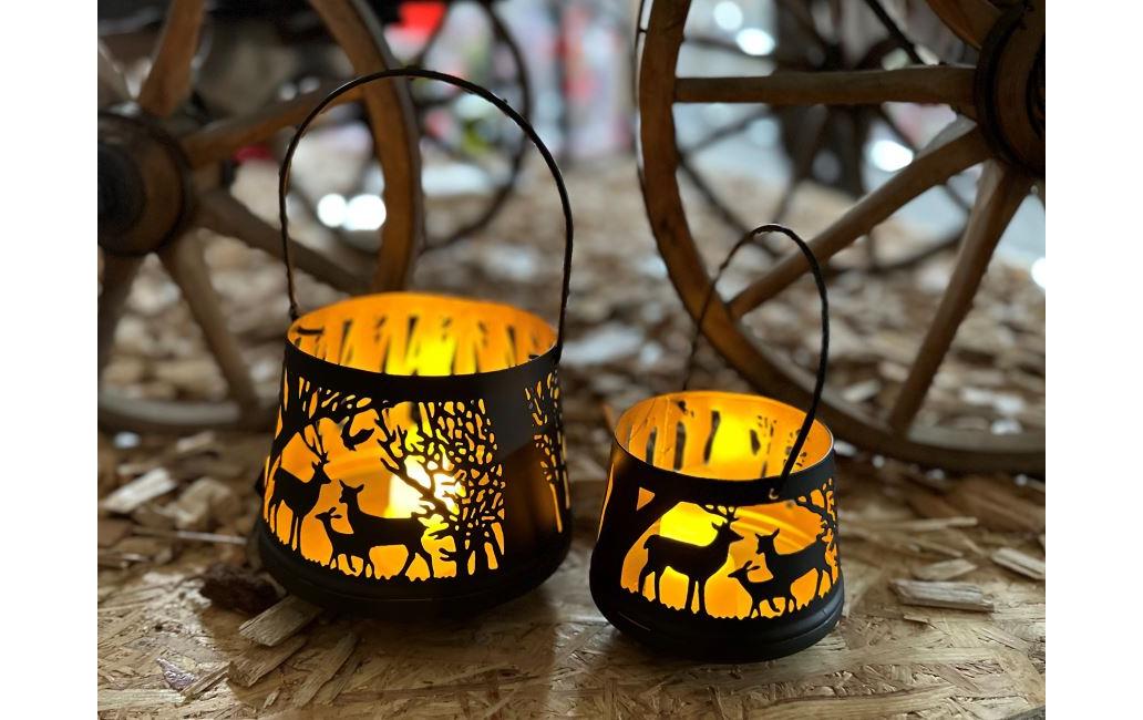 Dameco Weihnachtswindlicht Forest 2-teilig, Gold/Schwarz