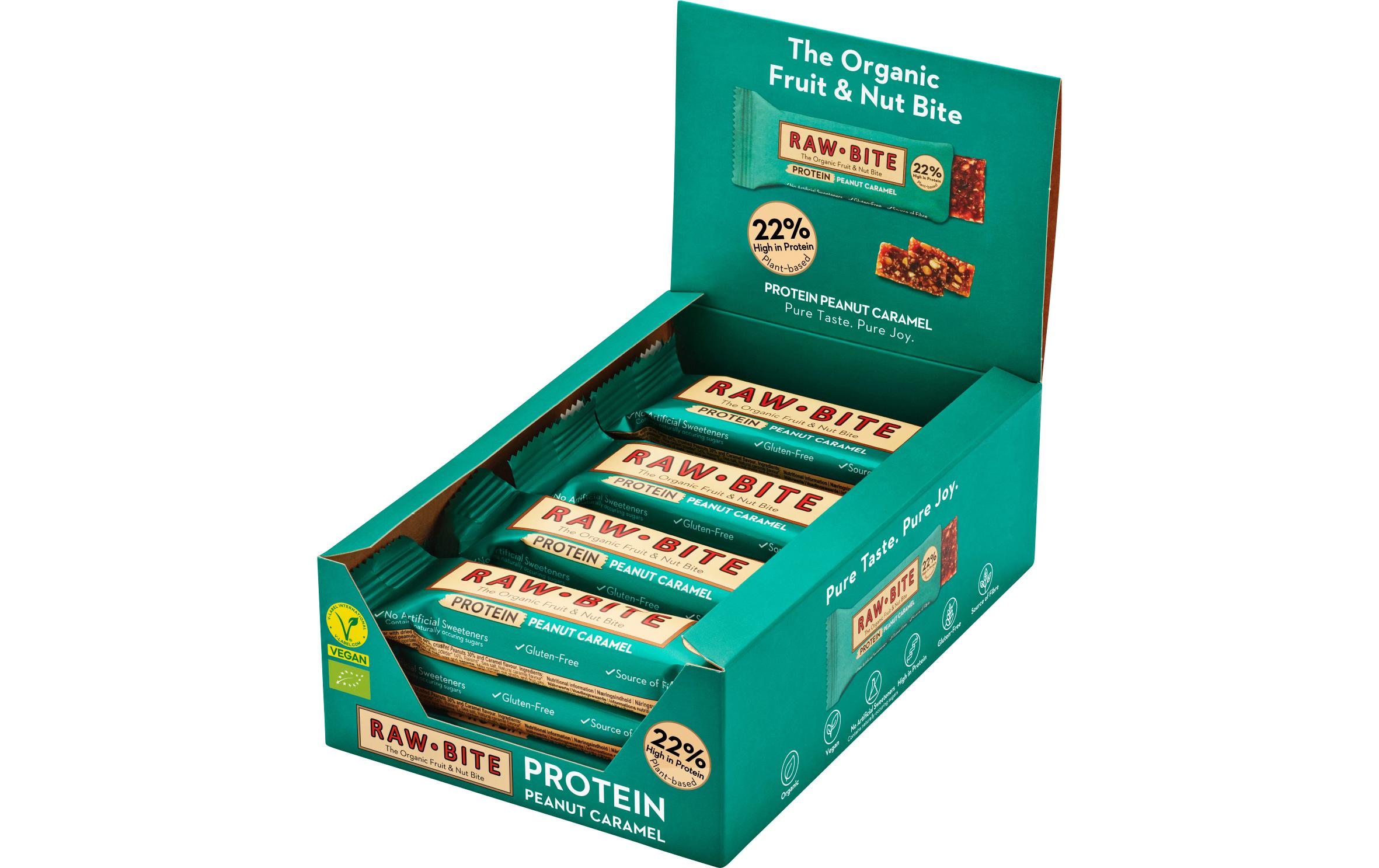 Rawbite Rohkostriegel Protein Peanut Caramel, 12 x 45g Rawbite Rohkostriegel Protein Peanut Caramel, 12 x 45g