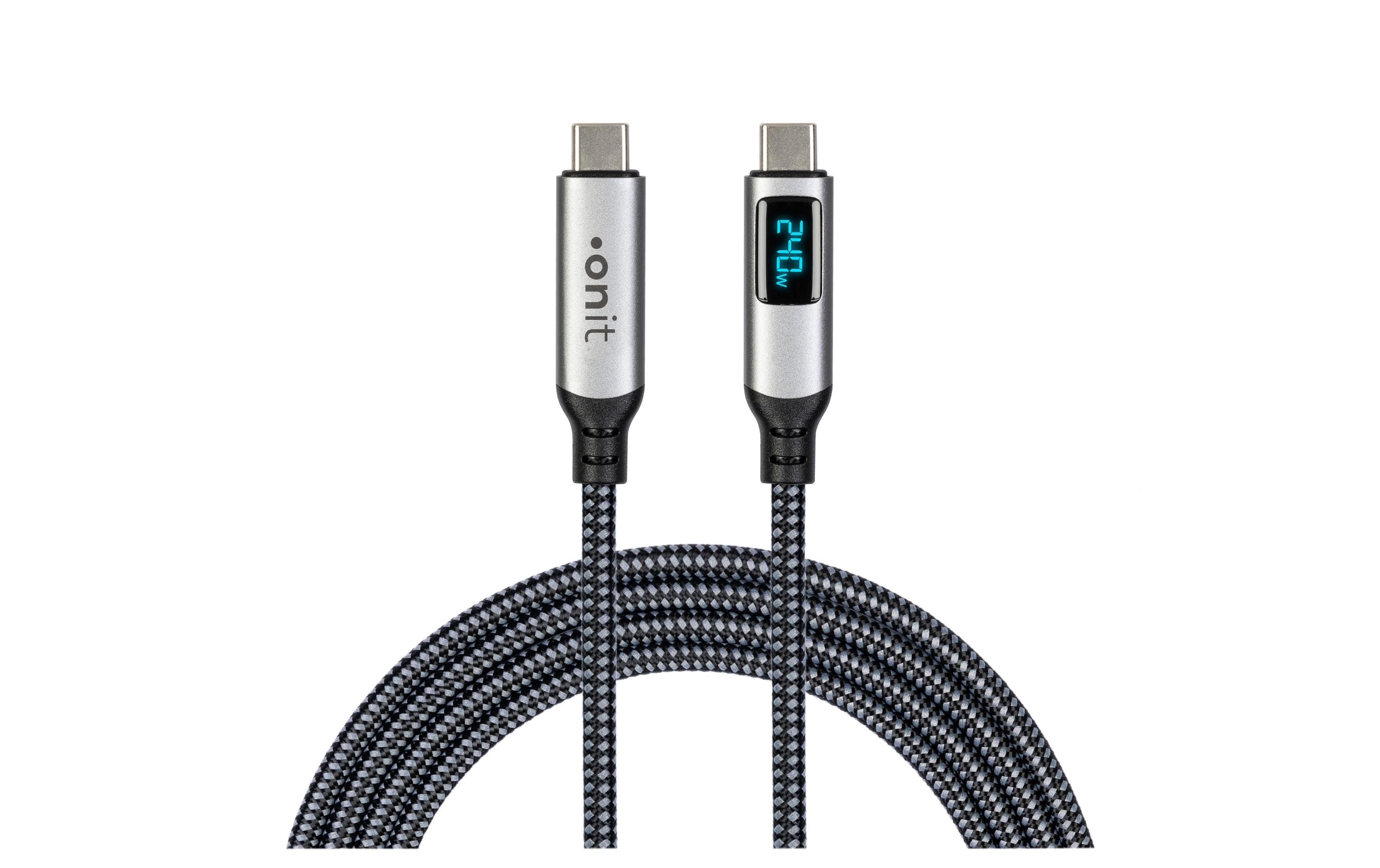 onit USB4-Kabel Premium LED USB C - USB C 1 m, Grau/Schwarz