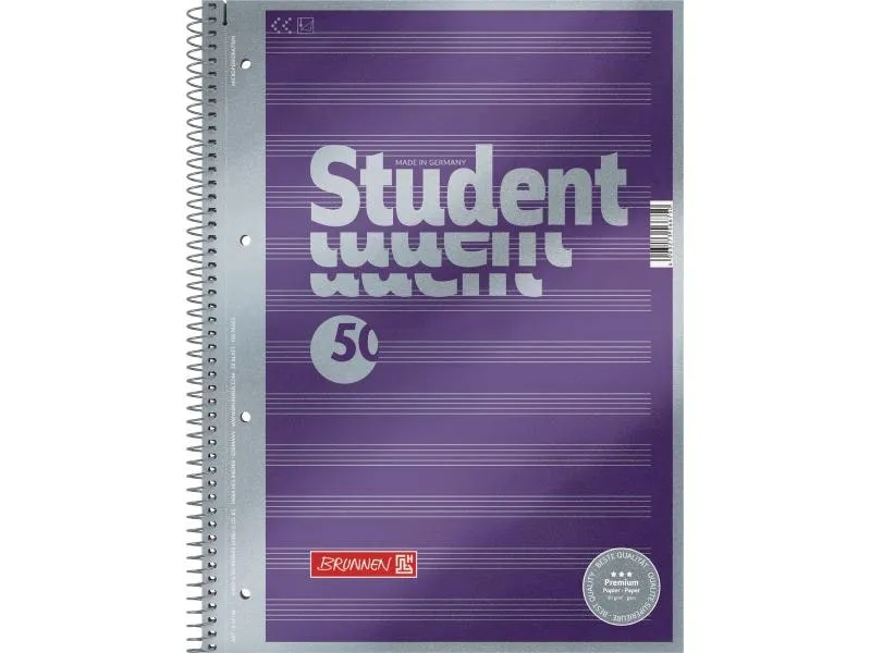 Brunnen Collegeblock Premium Student Noten A4, Liniert, 50 Blatt Brunnen Collegeblock Premium Student Noten A4, Liniert, 50 Blatt