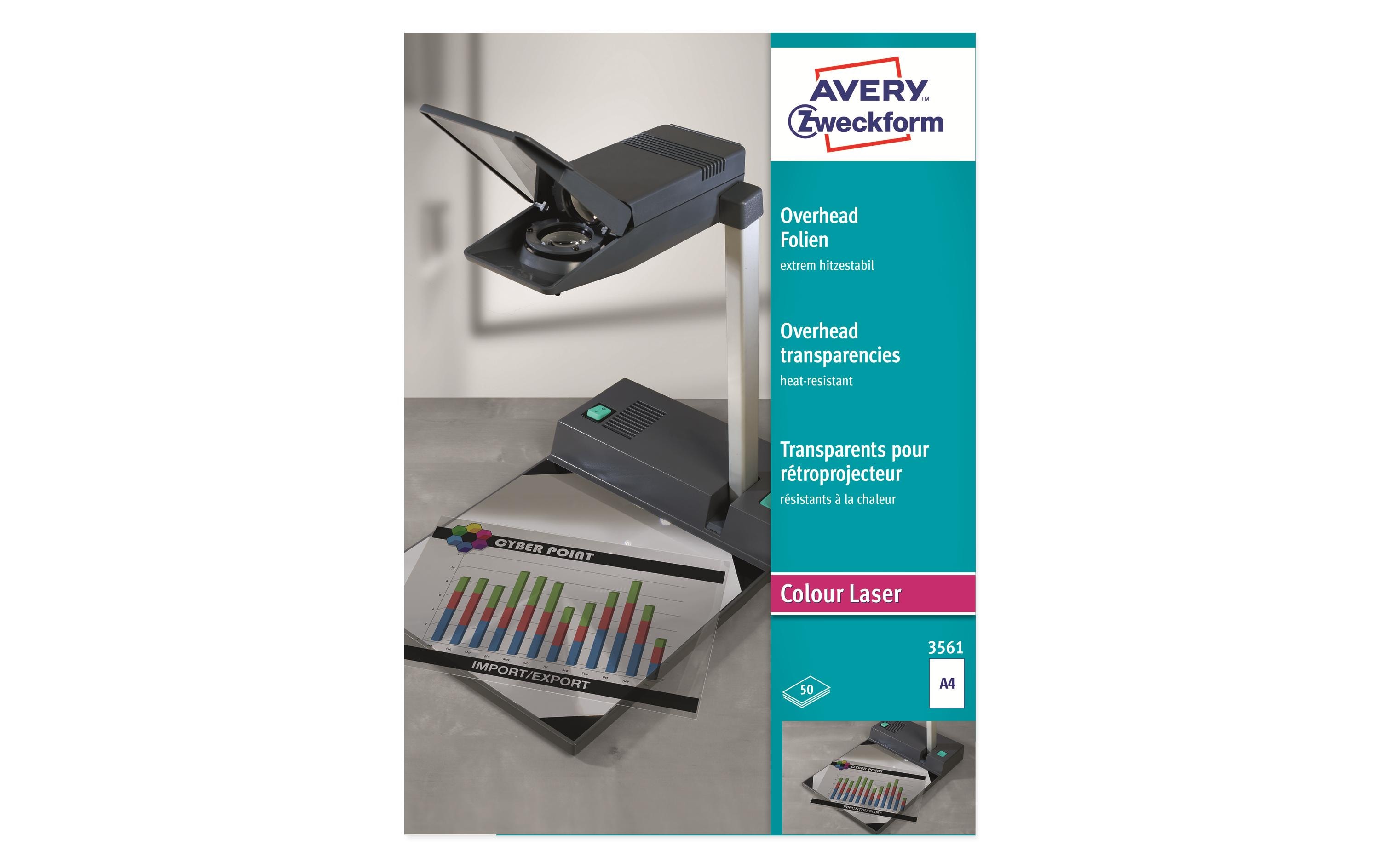Avery Zweckform Overheadfolie A4, 50 Stück, Transparent