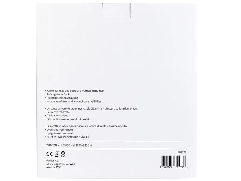 FURBER Wasserkocher Vetro 1.7 l, Silber/Transparent FURBER Wasserkocher Vetro 1.7 l, Silber/Transparent