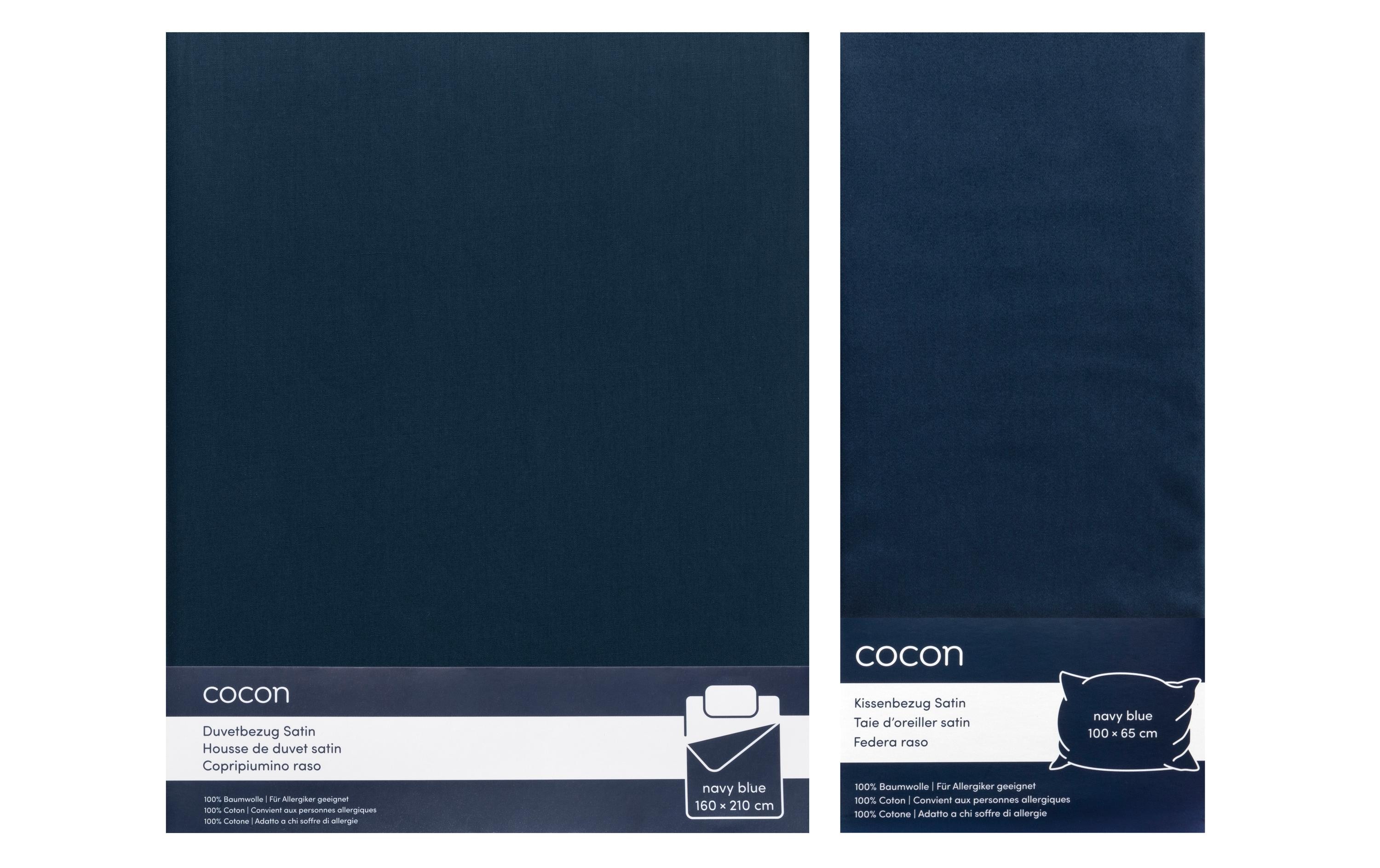 COCON Bettwäsche Satin 160 x 210 / 65 x 100, Marineblau