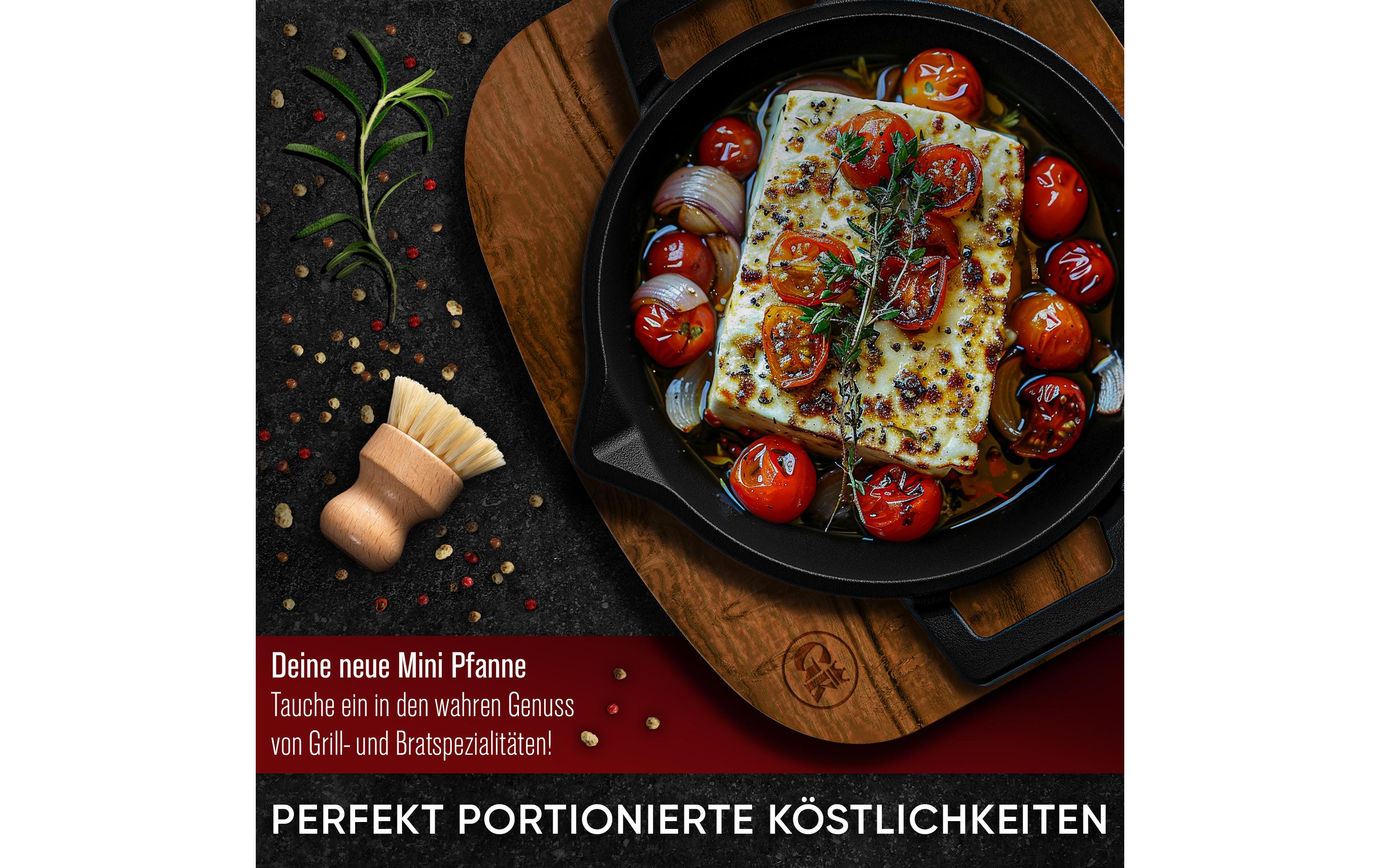 Gusskoenig Mini Rundpfanne Set mit Holzsockel