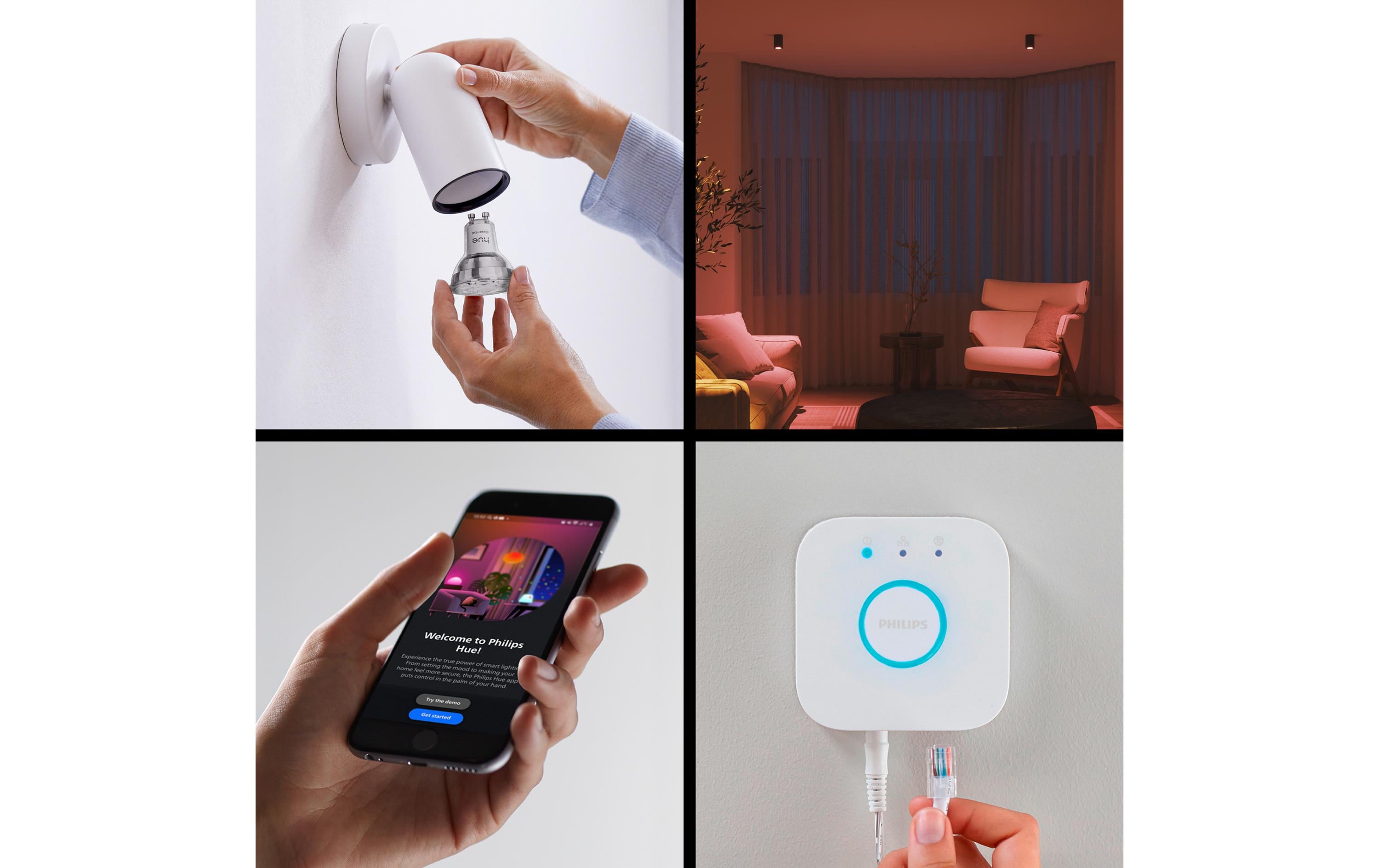 Philips Hue Essential Starter Kit Hue Bridge + 3 x GU10 RGB + Dimmer