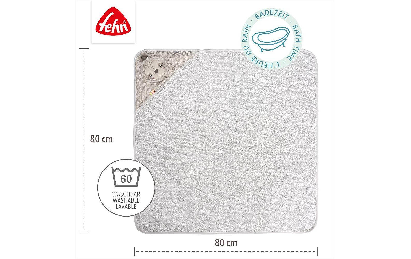 fehn Kapuzenbadetuch Faultier Grau/Beige