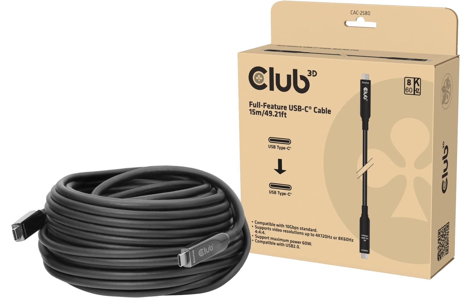 Club 3D Kabel CAC-2580 USB Type-C - USB Type-C, 15 m