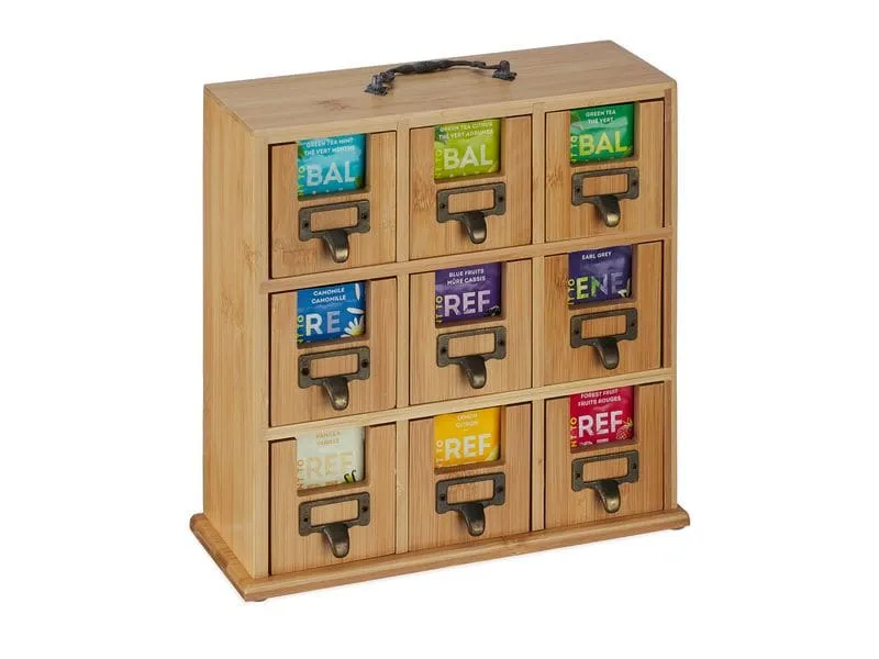 relaxdays Teebeutel-Box Hellbraun/Kupfer