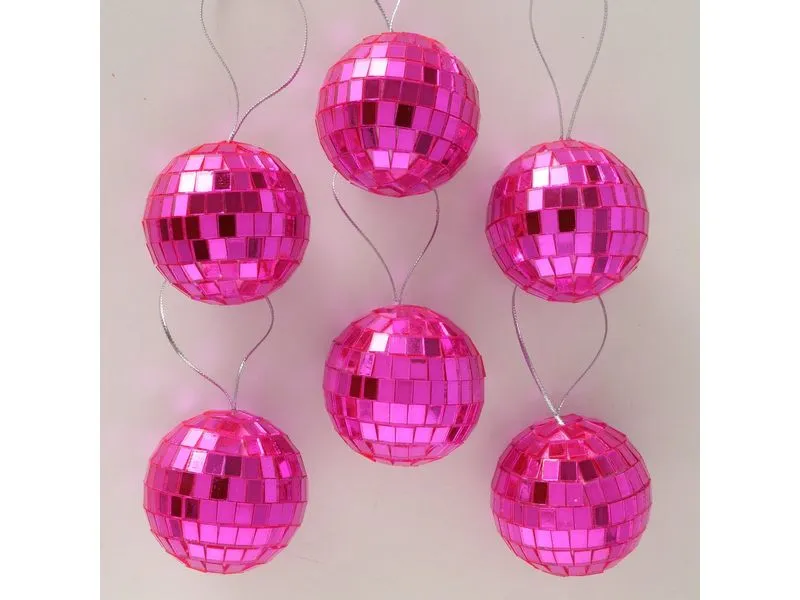 Boltze Weihnachtsschmuck Disco 6-teilig, 5 x 5 cm, Pink