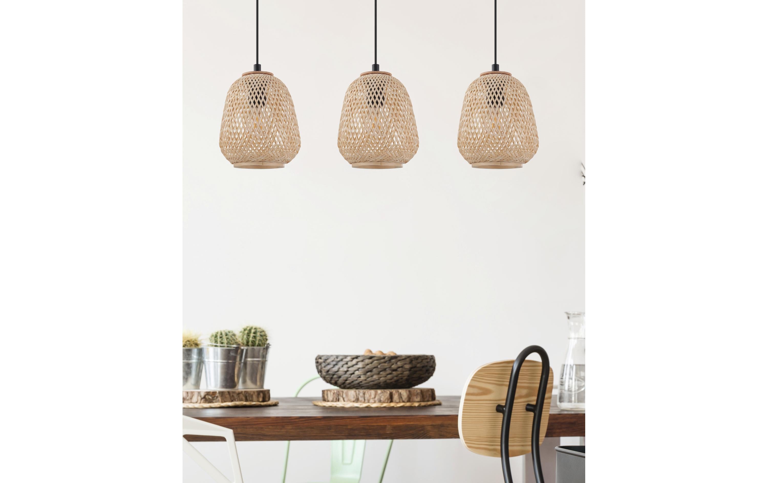 EGLO Leuchten Pendelleuchte DEMBLEBY 3x E27, Schwarz/Natur