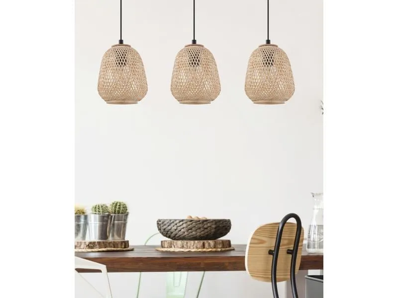 EGLO Leuchten Pendelleuchte DEMBLEBY 3x E27, Schwarz/Natur EGLO Leuchten Pendelleuchte DEMBLEBY 3x E27, Schwarz/Natur