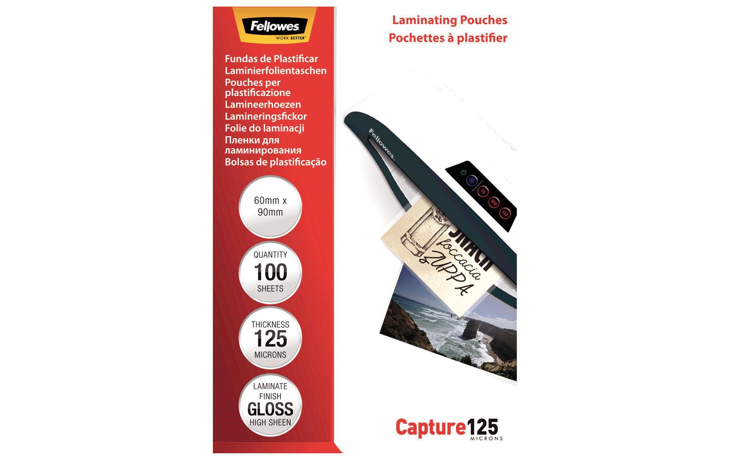 Fellowes Laminierfolie 60 x 90 mm, 125, 100 Stück, Glänzend Fellowes Laminierfolie 60 x 90 mm, 125, 100 Stück, Glänzend