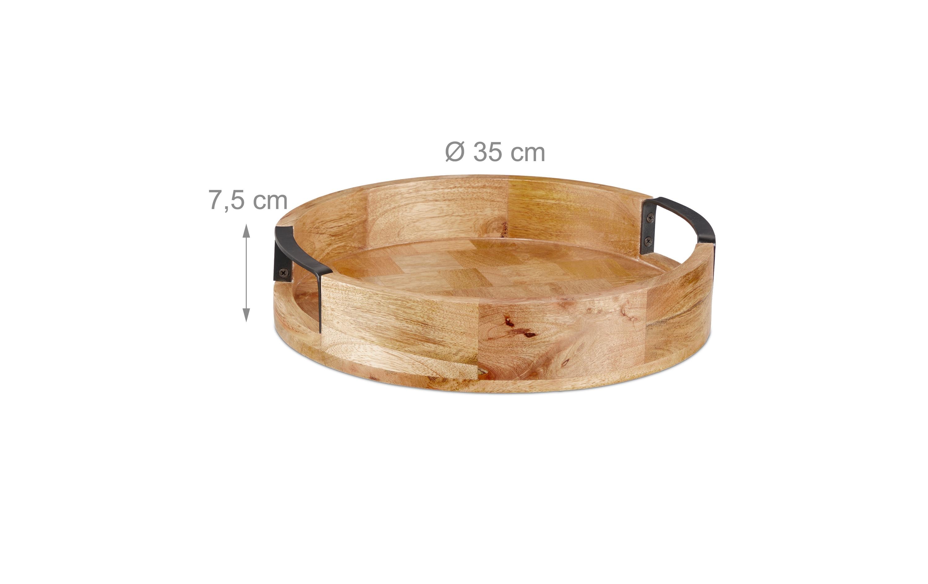 relaxdays Serviertablett Mangoholz Natur, Schwarz, 35 cm