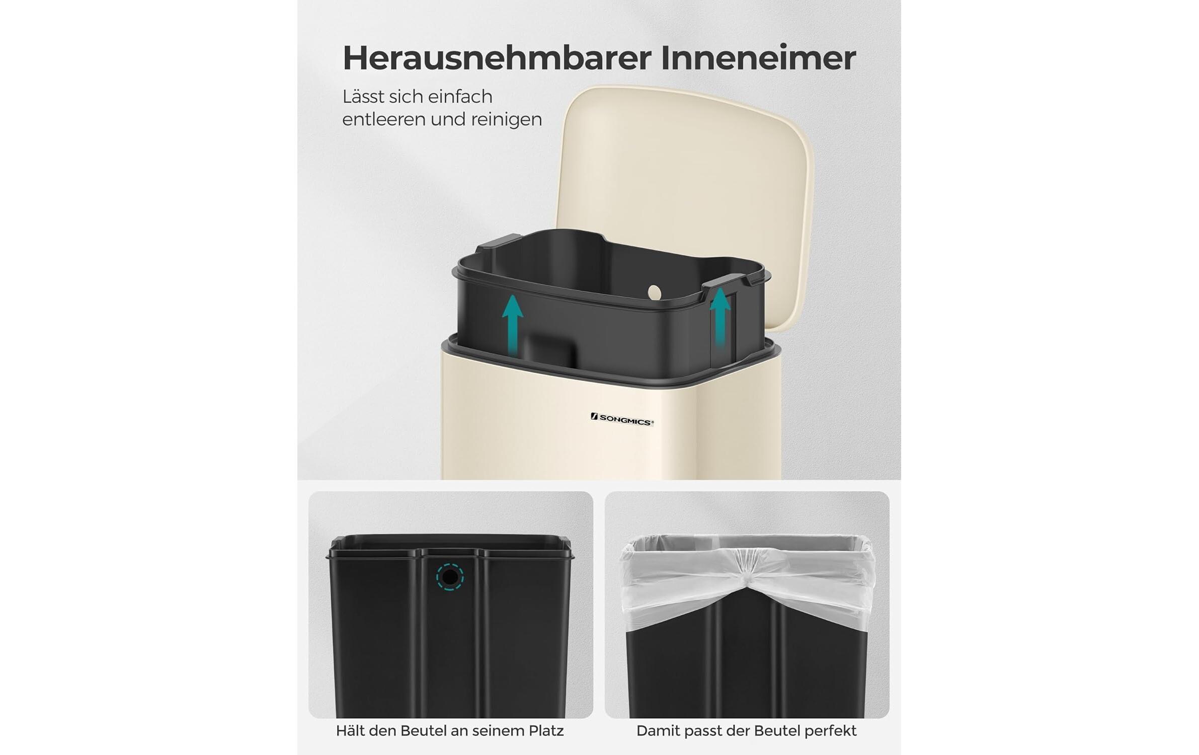 Songmics Abfalleimer mit Inneneimer 30 l, Crème