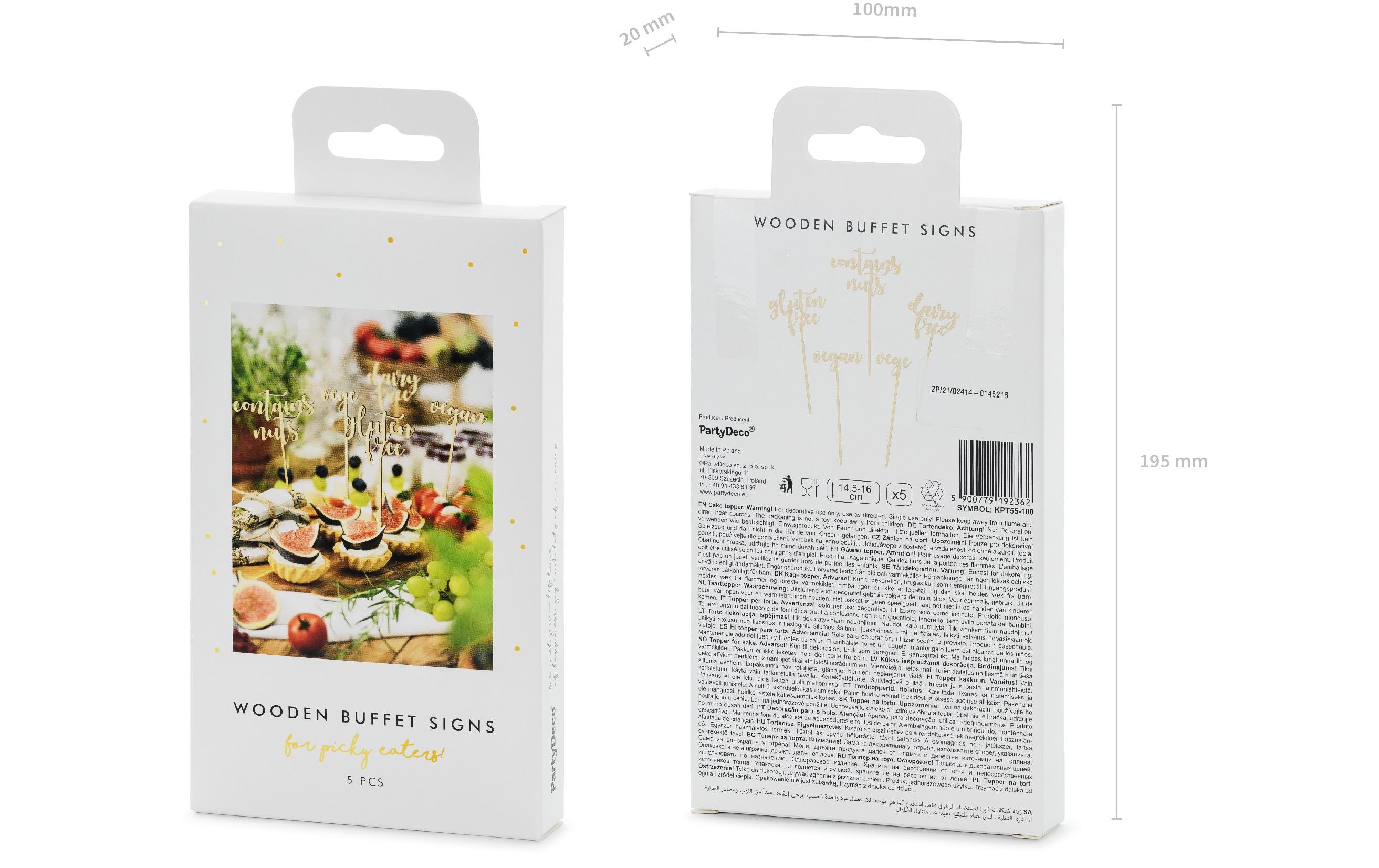 Partydeco Kuchen-Topper Unverträglichkeiten, 5 Stück, Gold