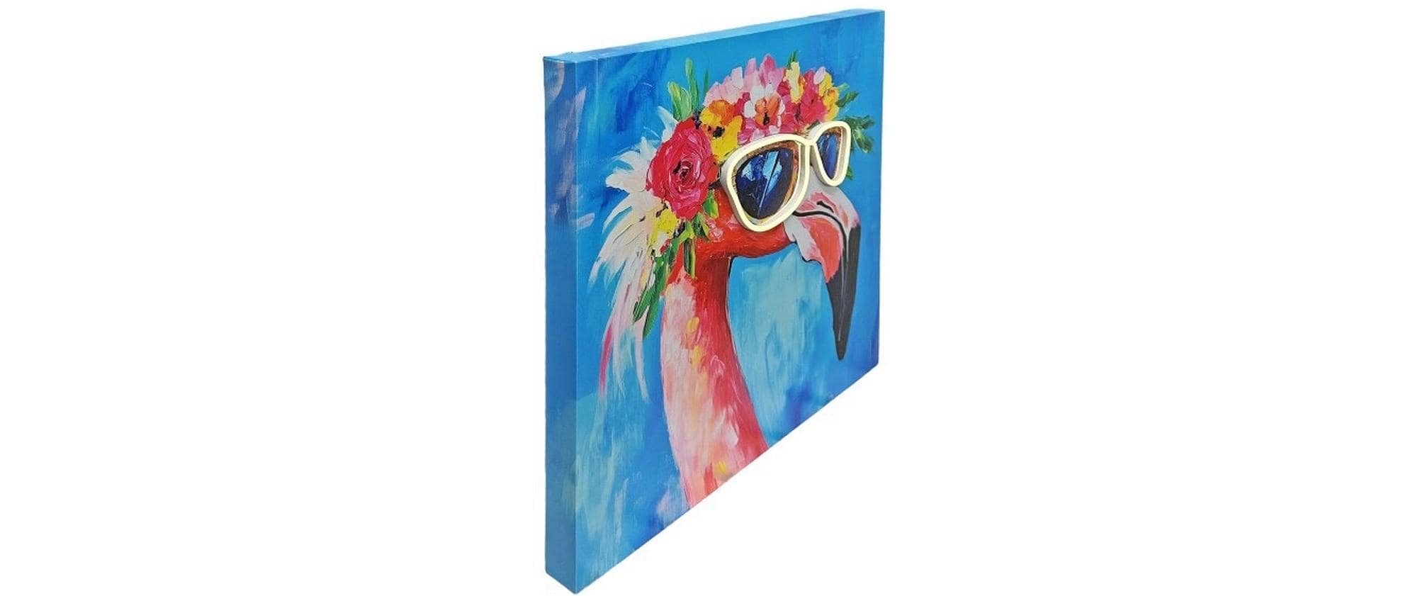 Dameco LED Bild Pop Art Flamingo mit Neon Licht Brille