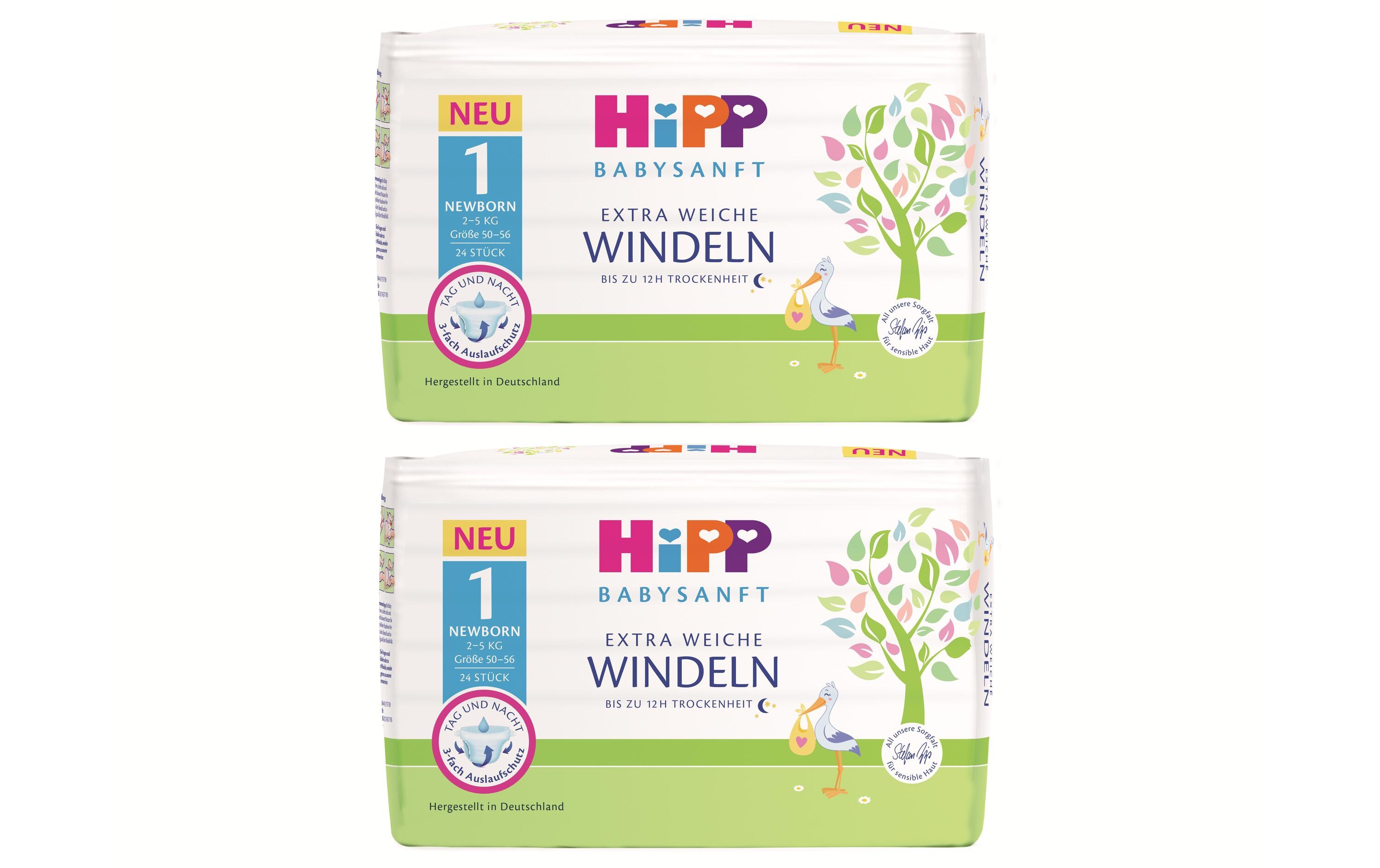 HIPP Neugeborenenwindeln Babysanft Grösse 1, 2x 24 Stk. HIPP Neugeborenenwindeln Babysanft Grösse 1, 2x 24 Stk.