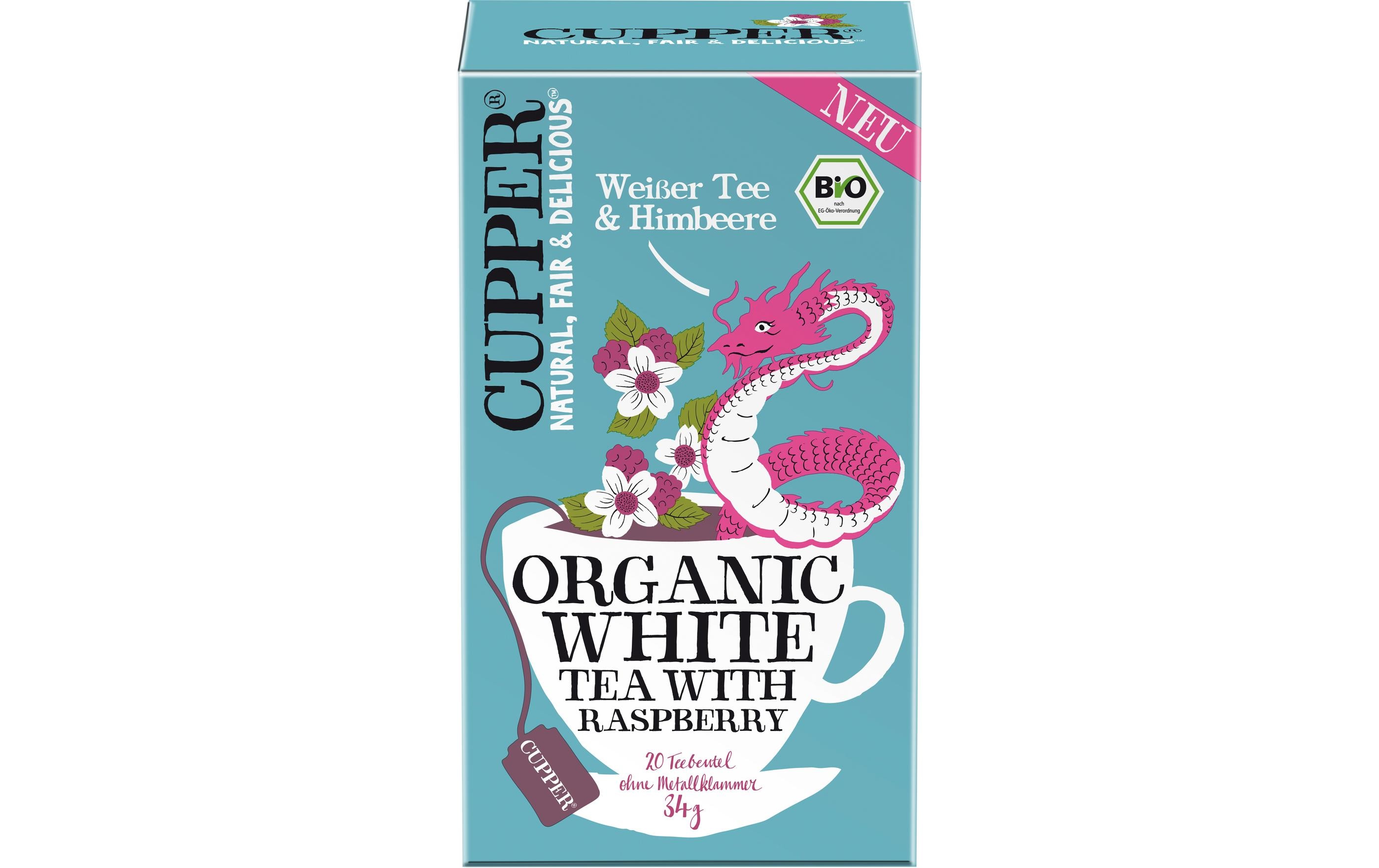 Cupper Teebeutel Bio Weisser Tee Himbeere 34 g 20 Stück